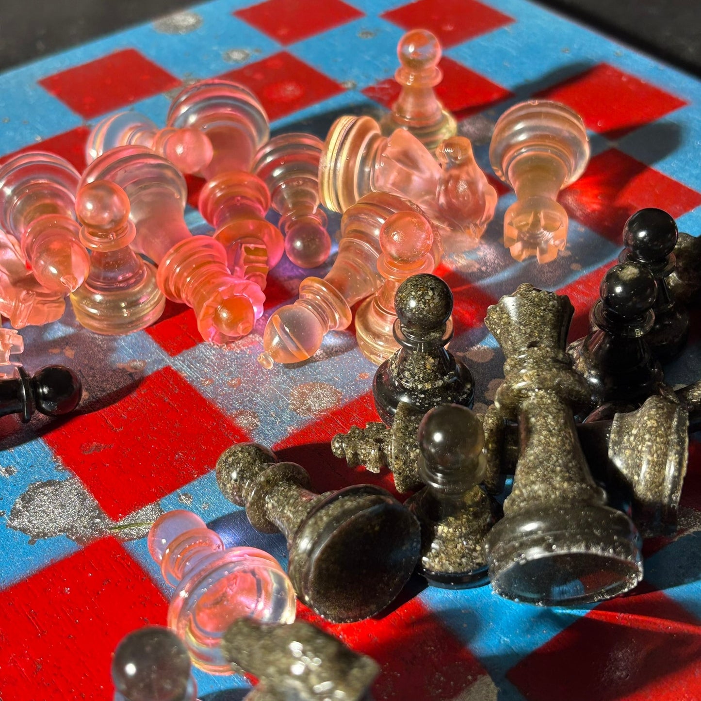 Sky Blue & Red - Painted Chess Set