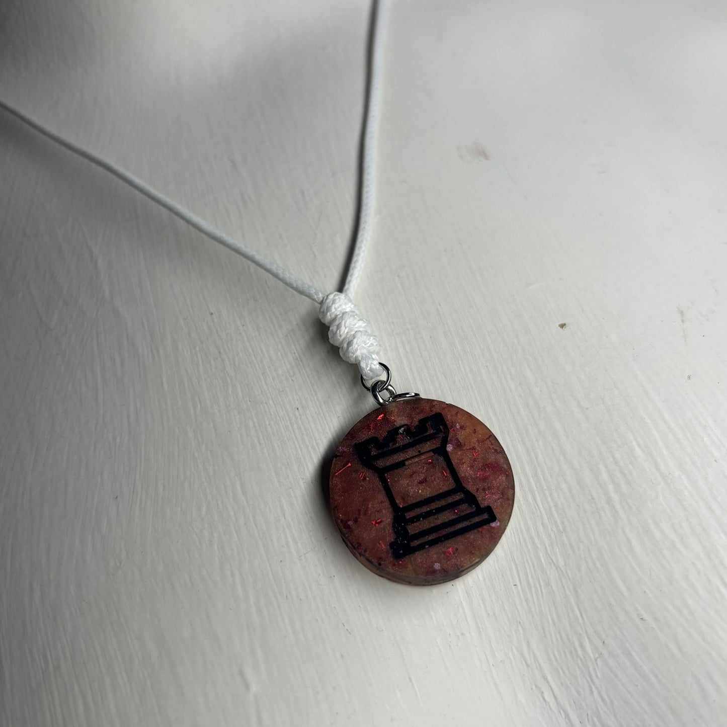 Vintage Orange Rook - Handmade Resin Chess Necklace