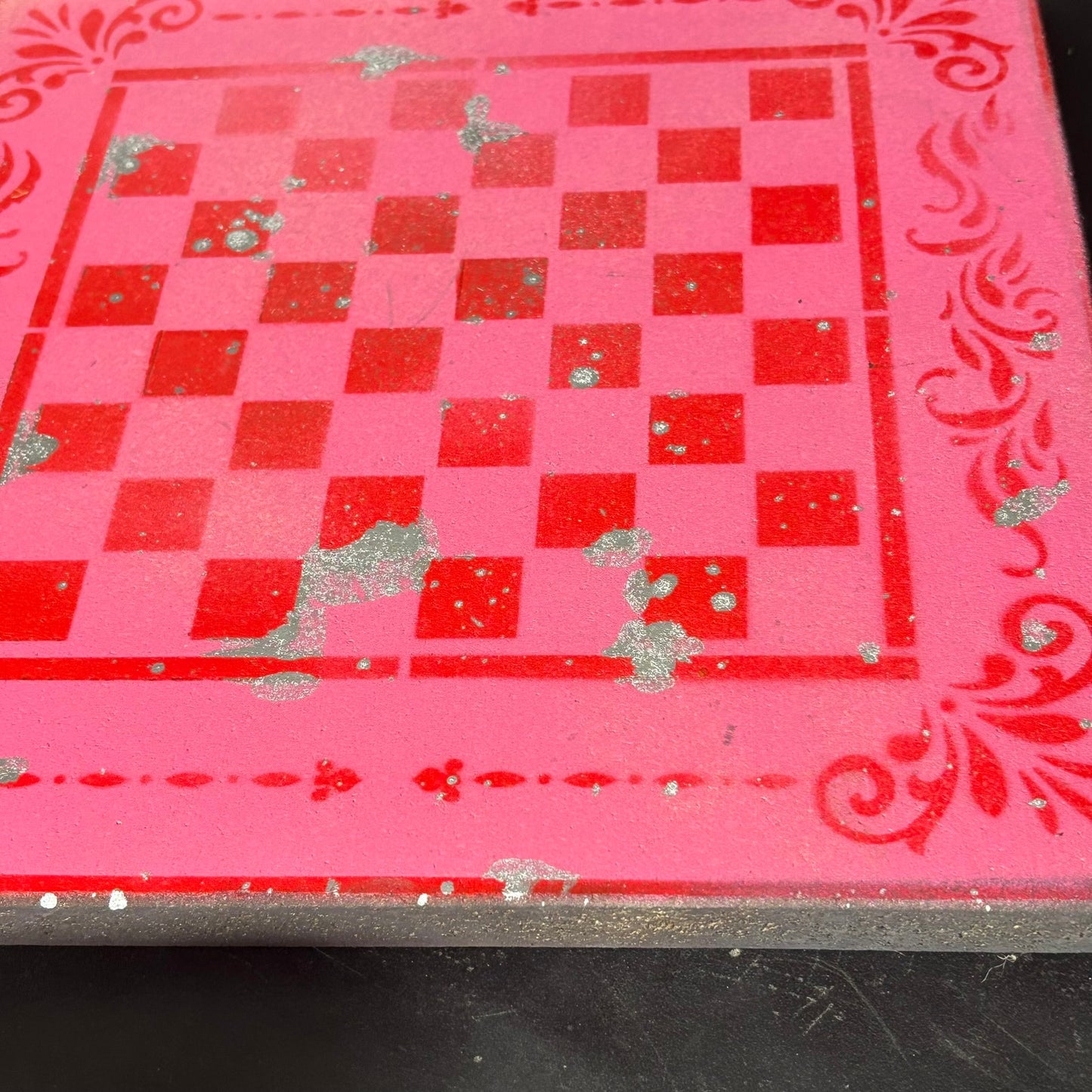 Pink & Red Chrome Drip - Painted Chess Board