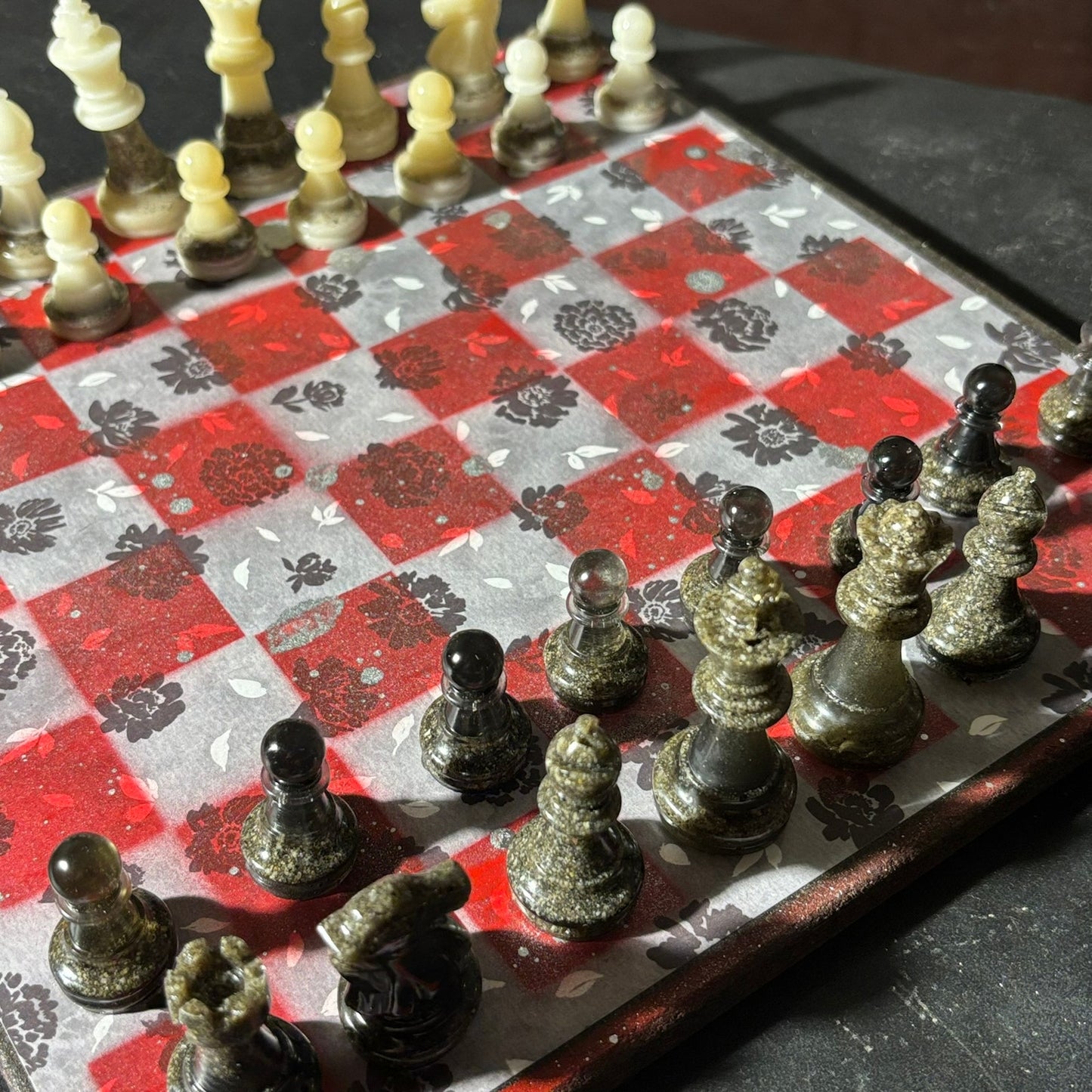 Dark Flower Play - Scrapbook Chess Set