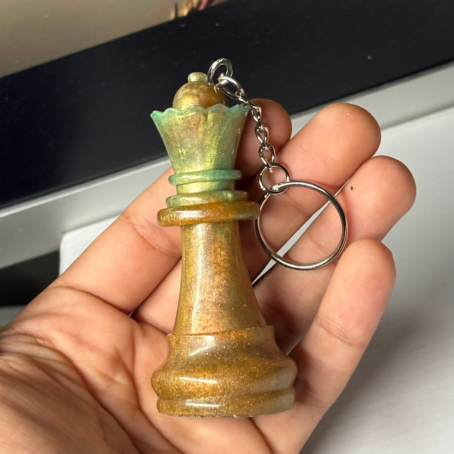 Green/Brown Mush Queen - Handmade Resin Keychain - Large Edition