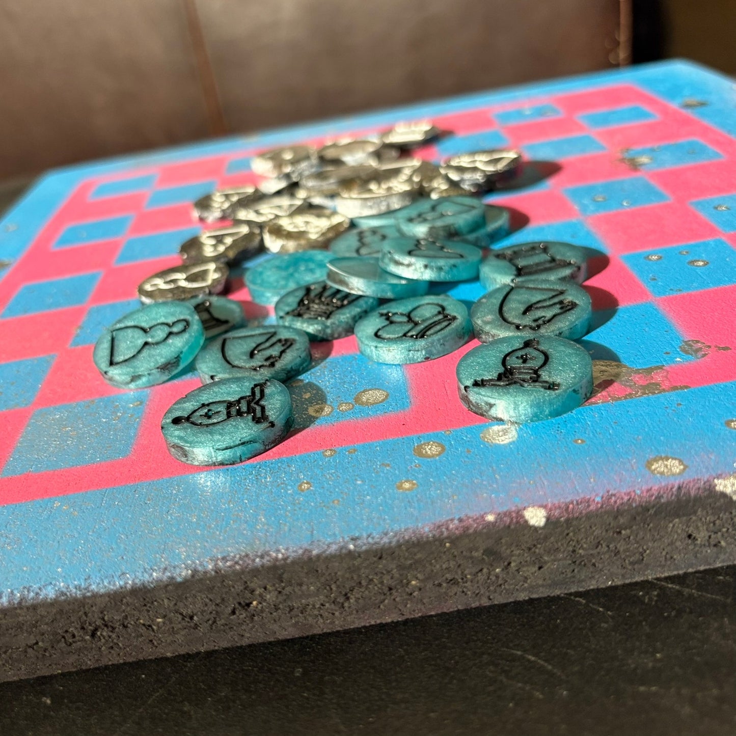 Pink & Blue - Painted Chess Set