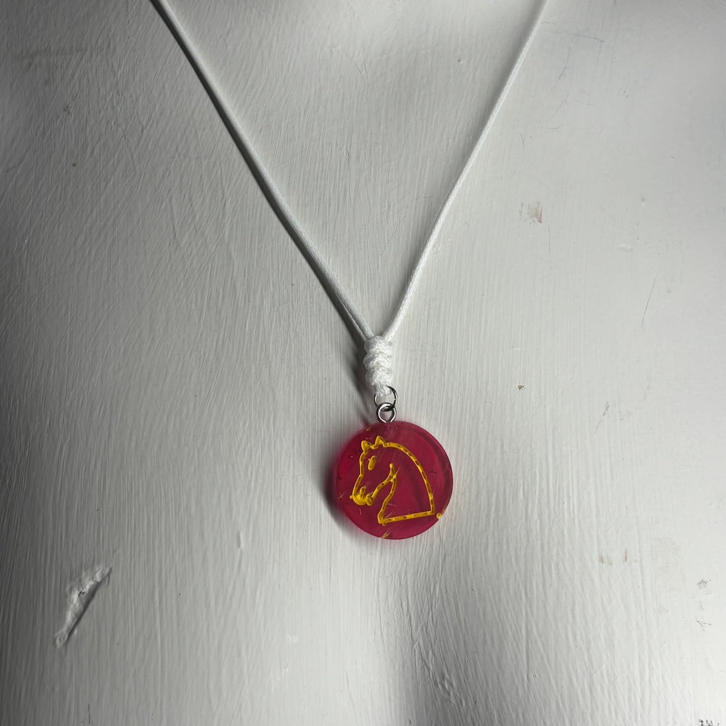 Cherry Translucent Red Knight - Handmade Resin Chess Necklace