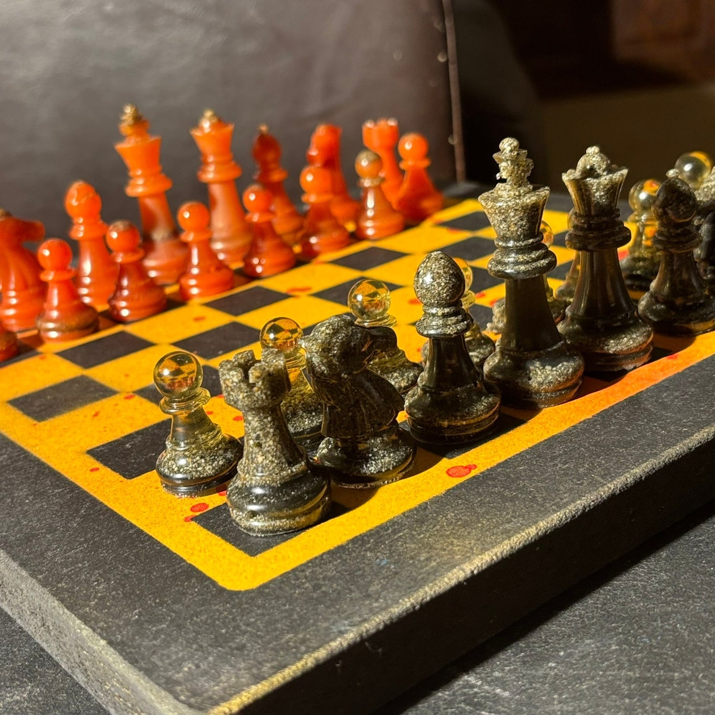 Yellow & Red Opal - Painted Chess Set