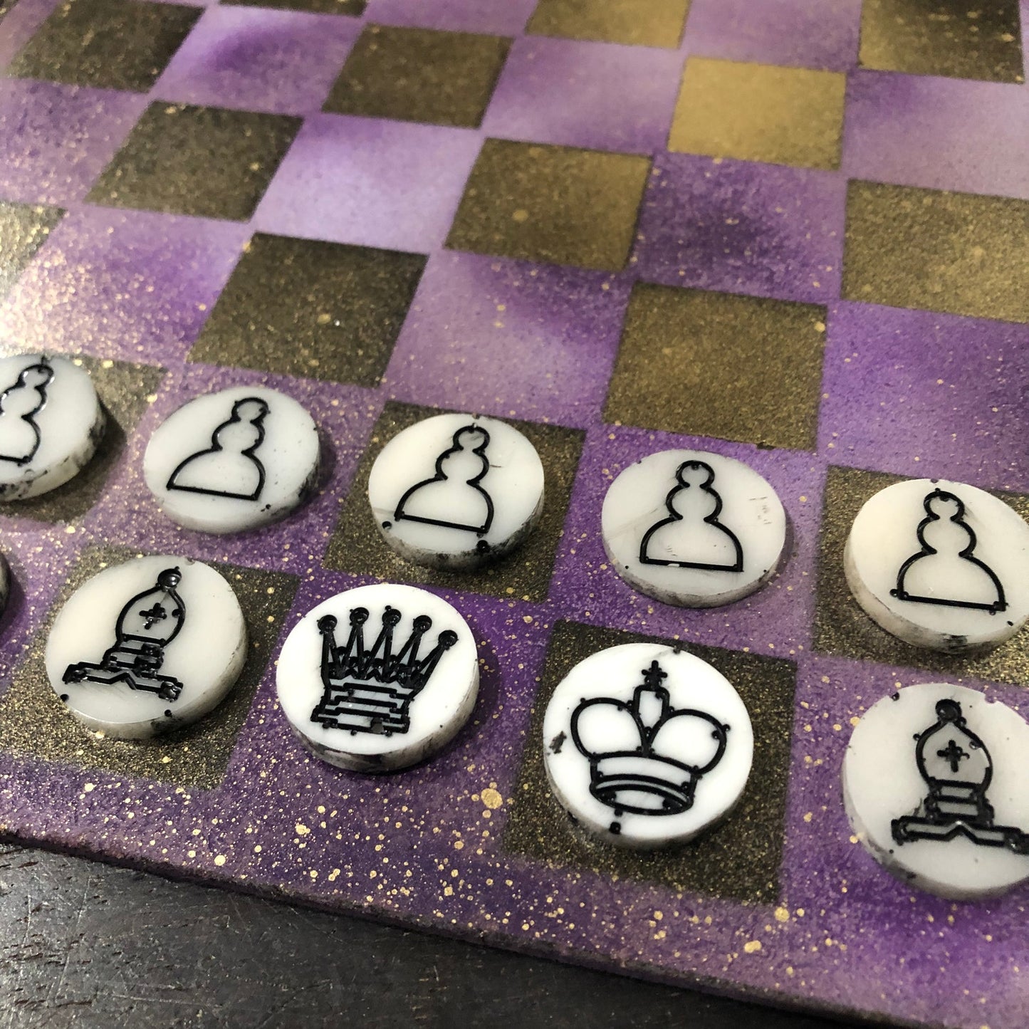 Golden Purple Galaxy - Painted Chess Set