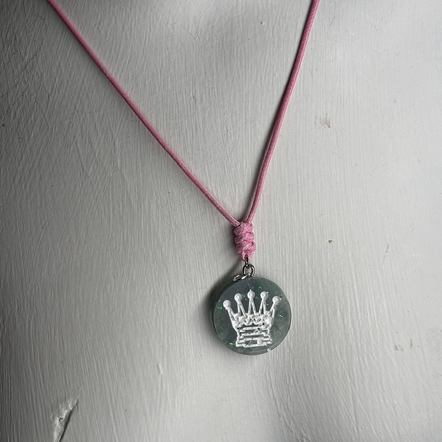 Green Crystal Queen - Handmade Resin Chess Necklace