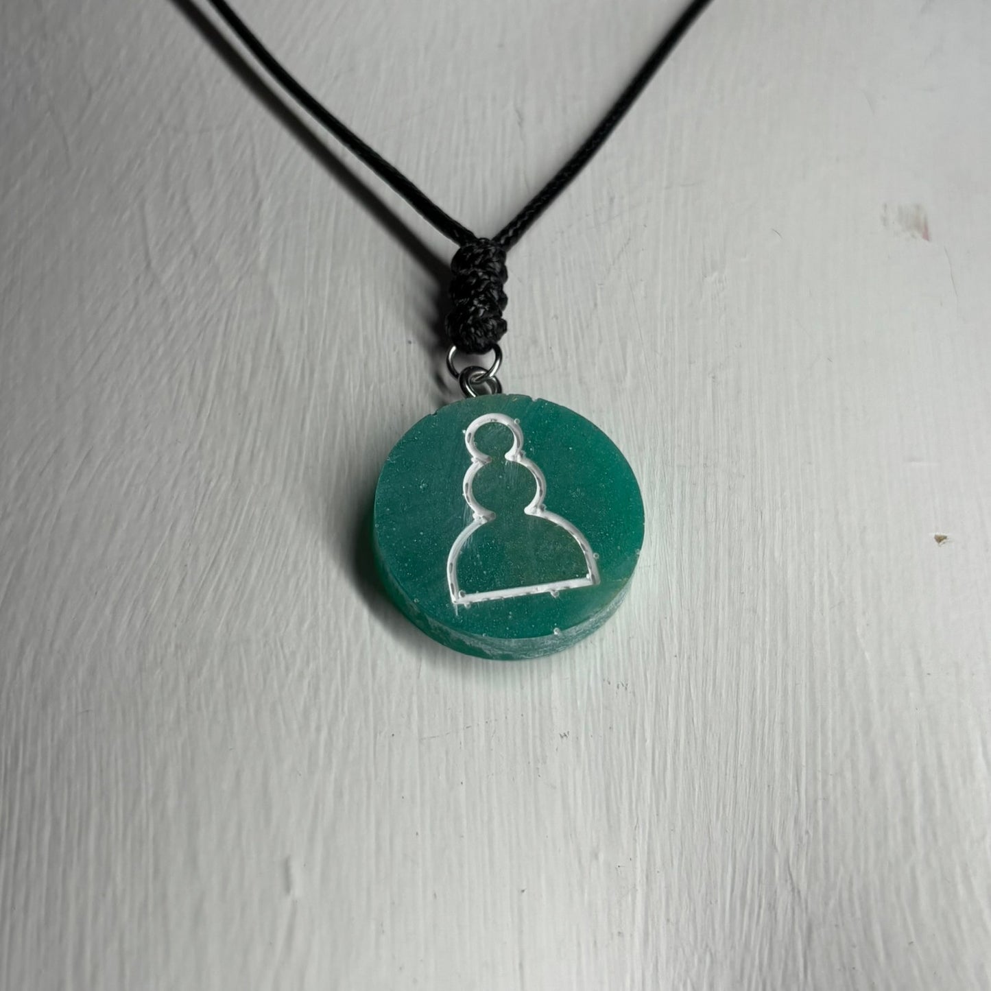 Green Blue Pawn - Handmade Resin Chess Necklace