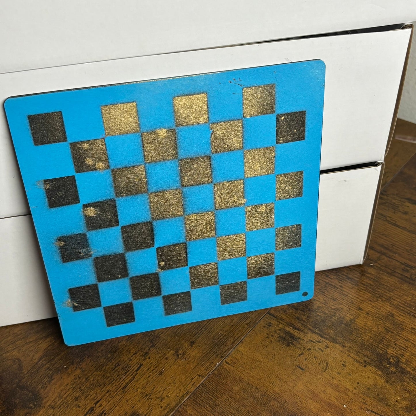 Blue Golden Shine - Painted Thin Wooden Chess Board