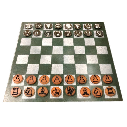 Dark Green & White - Painted Chess Set