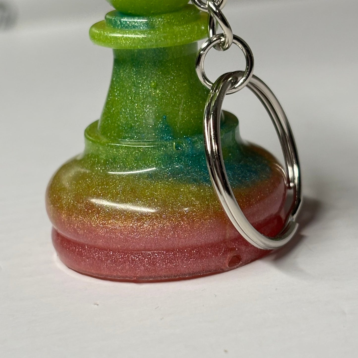 Green Color Swirl Pawn - Handmade Resin Keychain - Large Edition