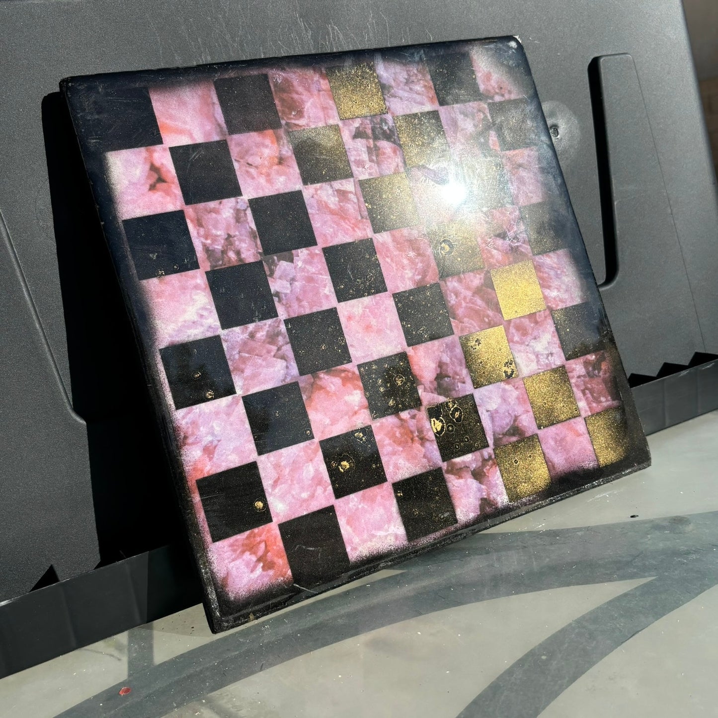 Pink Crystal Gold - Resin Coated Chess Board