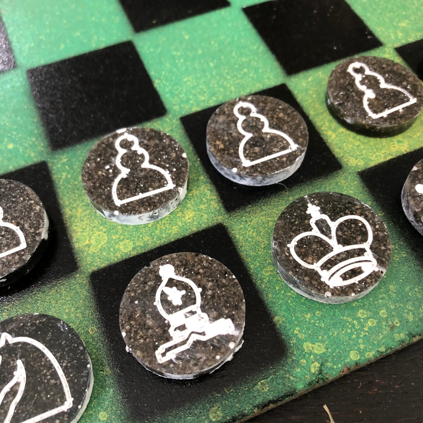 Blue & Green Sploosh - Painted Chess Set