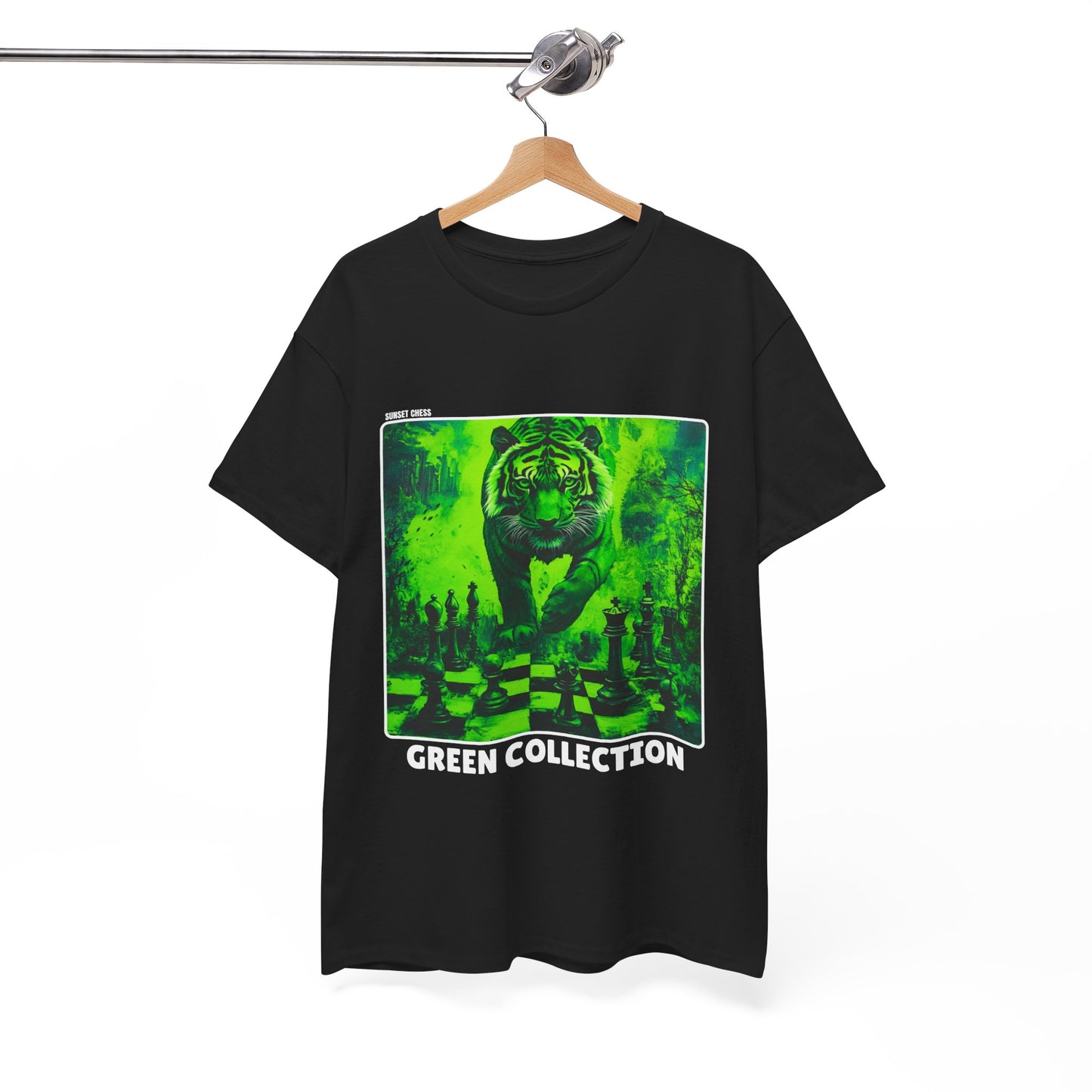 Green Tiger Chess - Black T Shirt