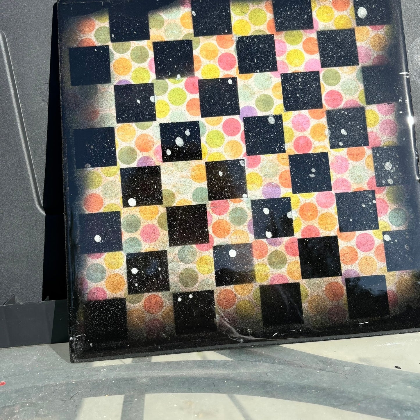 Rainbow Dots - Resin Coated Chess Board
