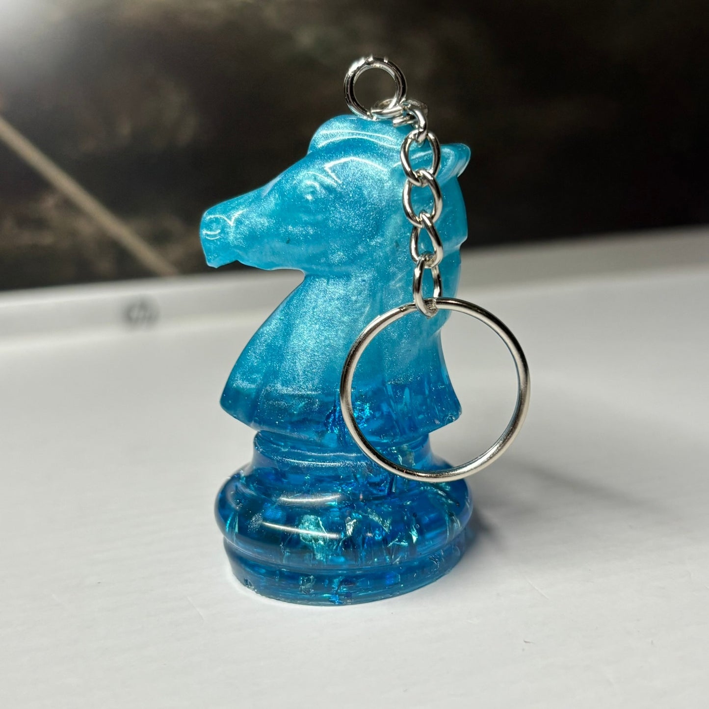 Ice Blue Knight - Handmade Resin Keychain - Large Edition
