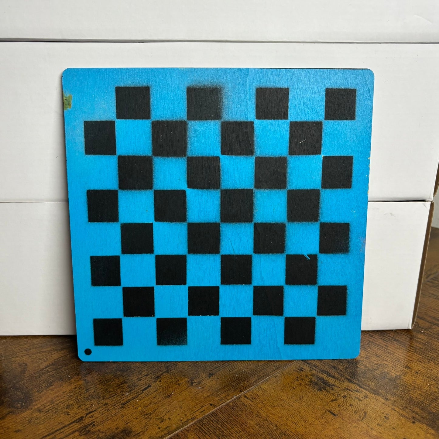 Blue & Black - Painted Thin Wooden Chess Board