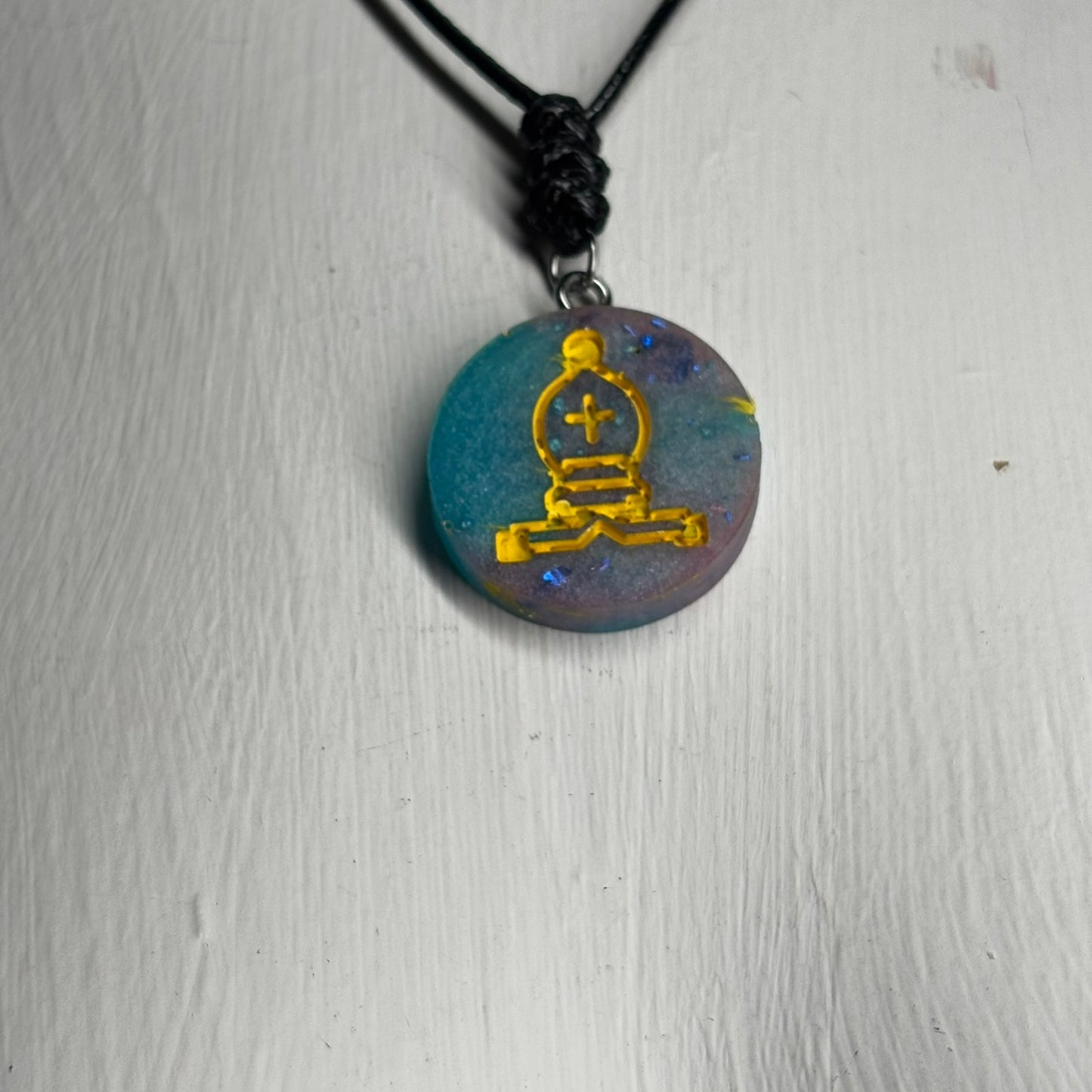 Swirl Color Mix Bishop - Handmade Resin Chess Necklace - Flat Edition