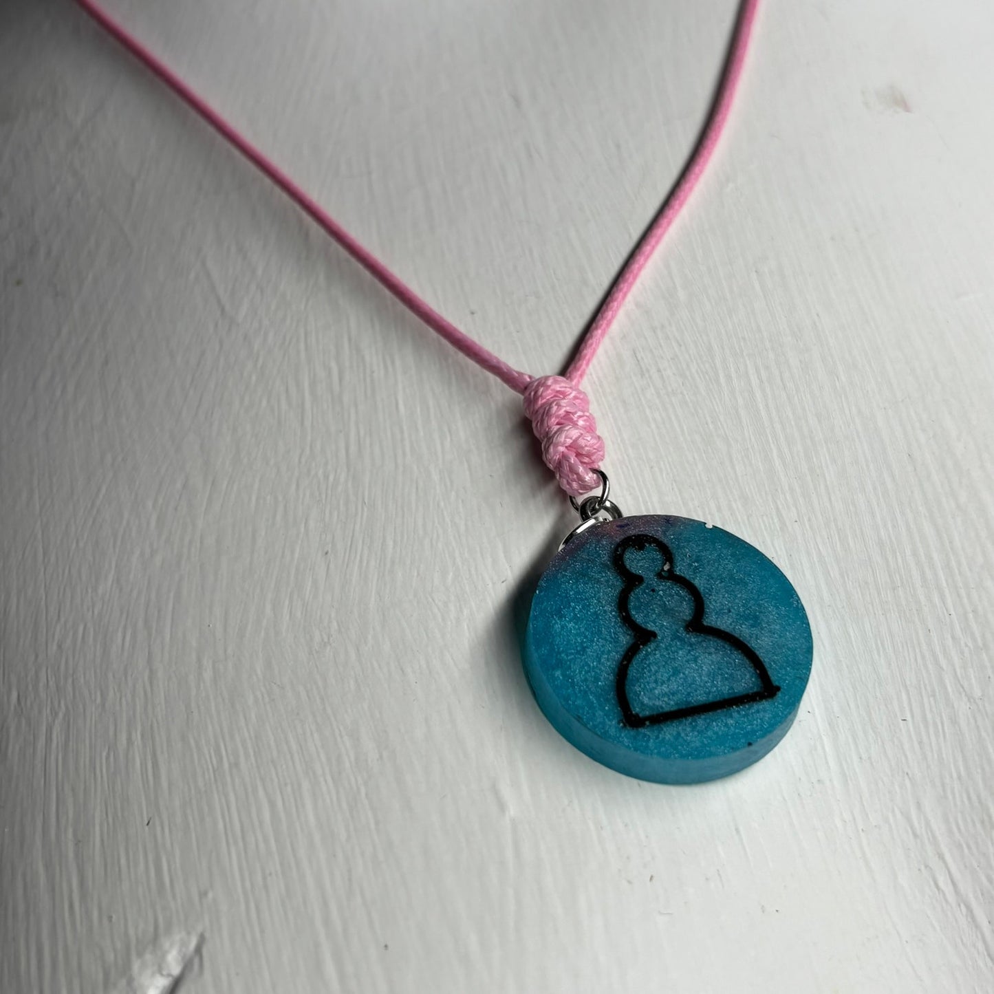 Pink & Blue Pawn - Handmade Resin Chess Necklace