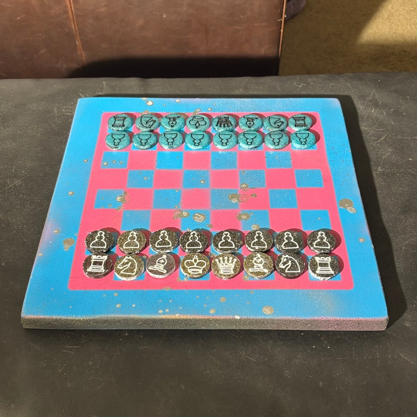 Pink & Blue - Painted Chess Set