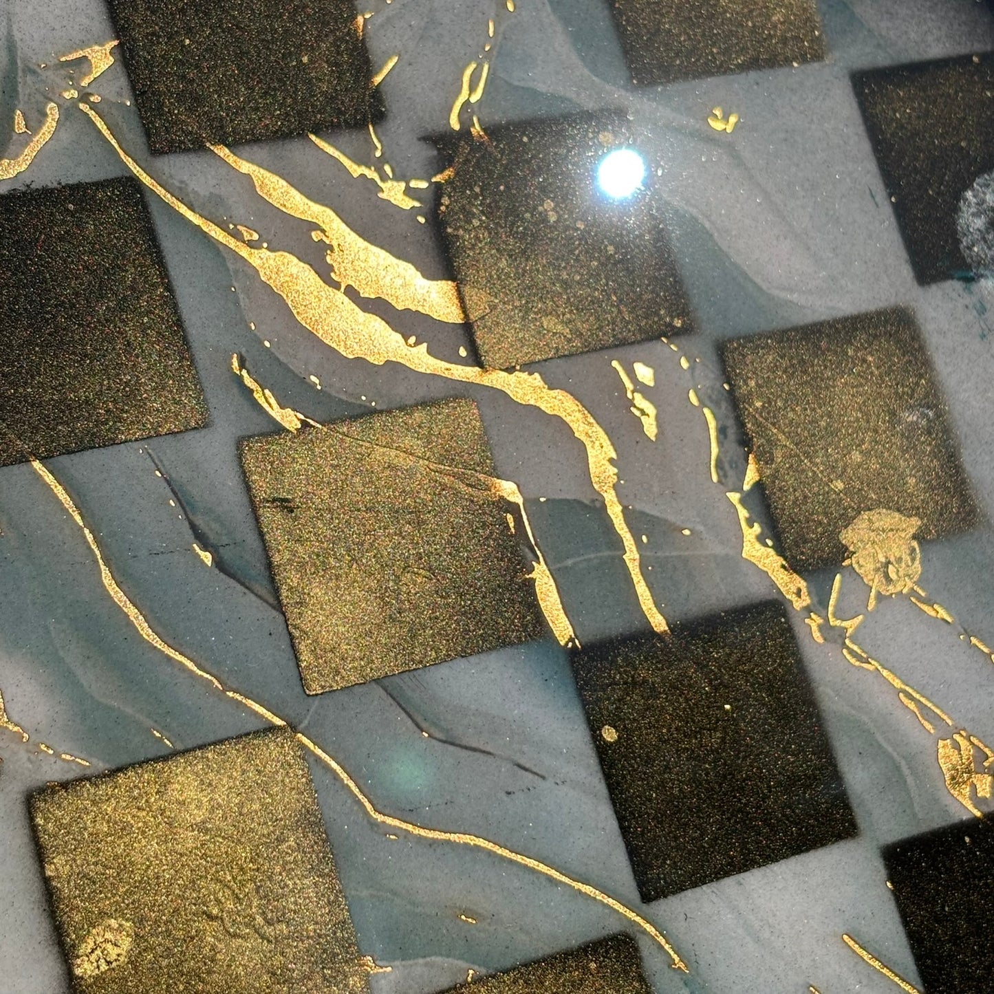 Golden Sky Blue Marble Style - Resin Coated Chess Board
