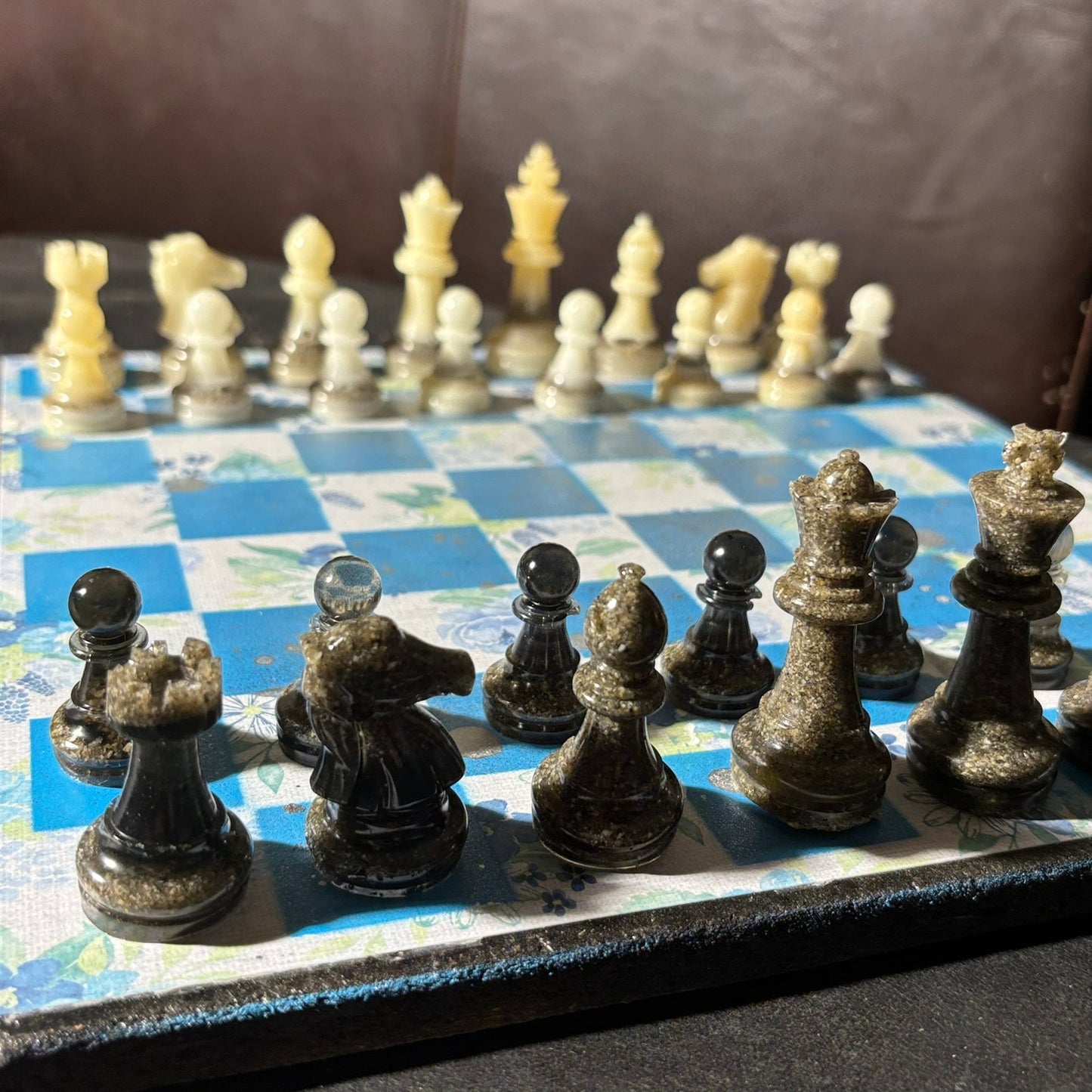 Flower Blue - Scrapbook Chess Set