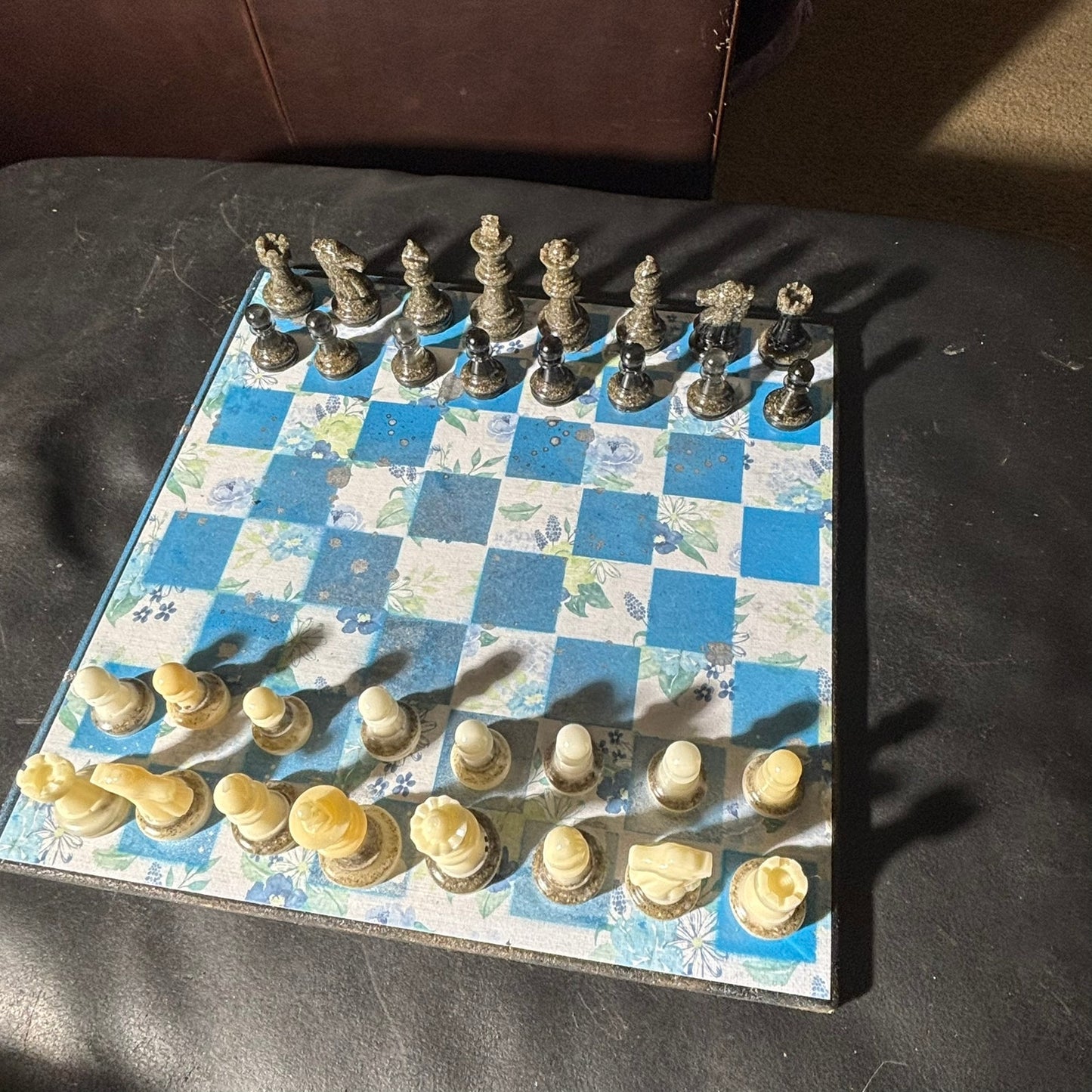 Flower Blue - Scrapbook Chess Set