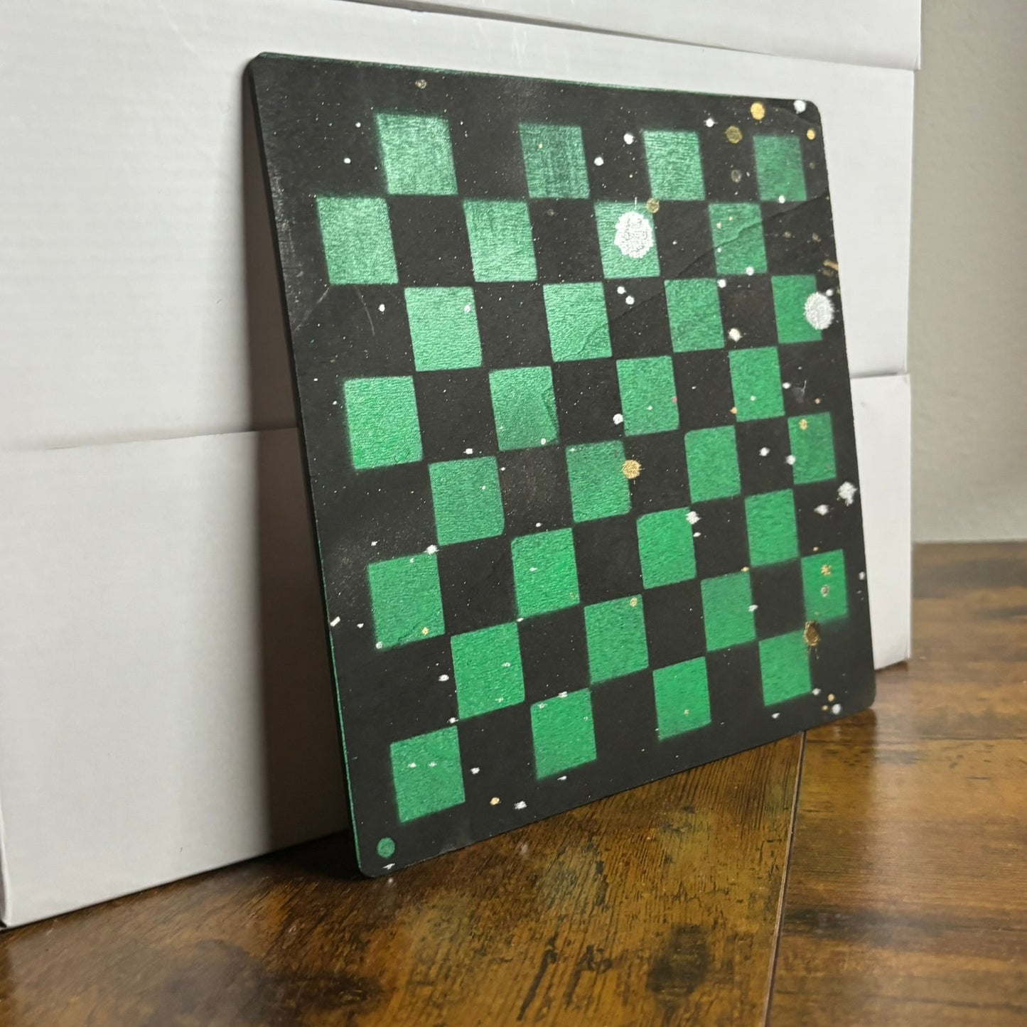 Black & Green Chrome - Painted Thin Wooden Chess Board