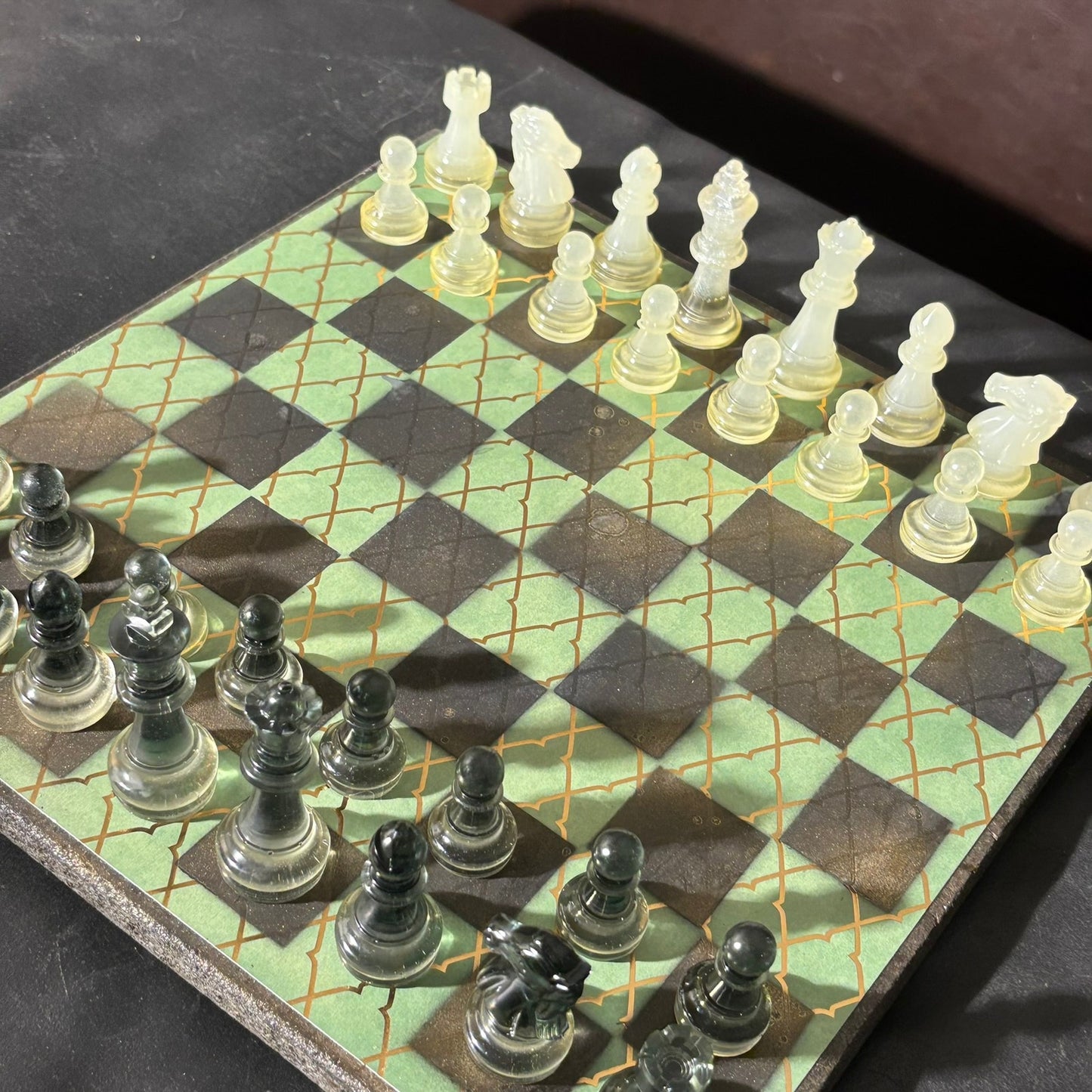 Gold Striped Green - Scrapbook Chess Set