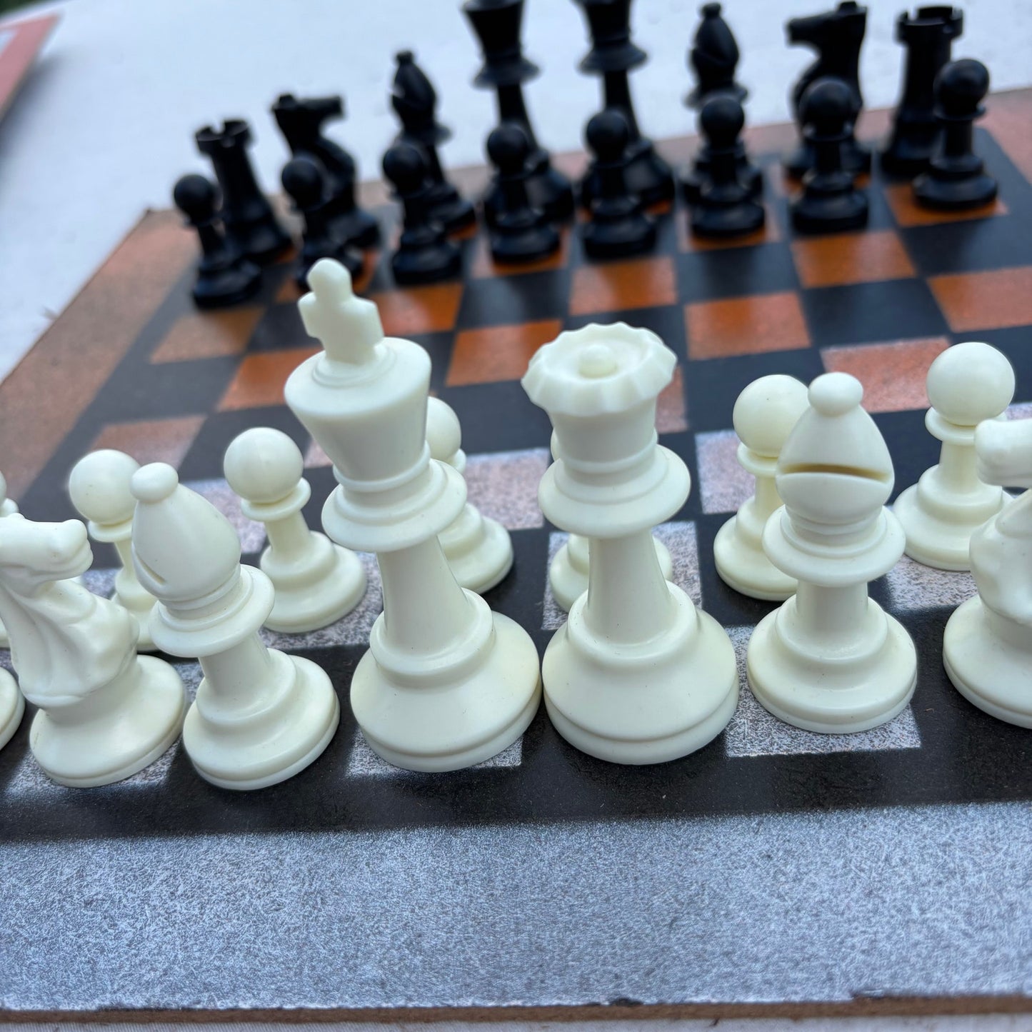 Orange & White Snow - Painted Chess Set