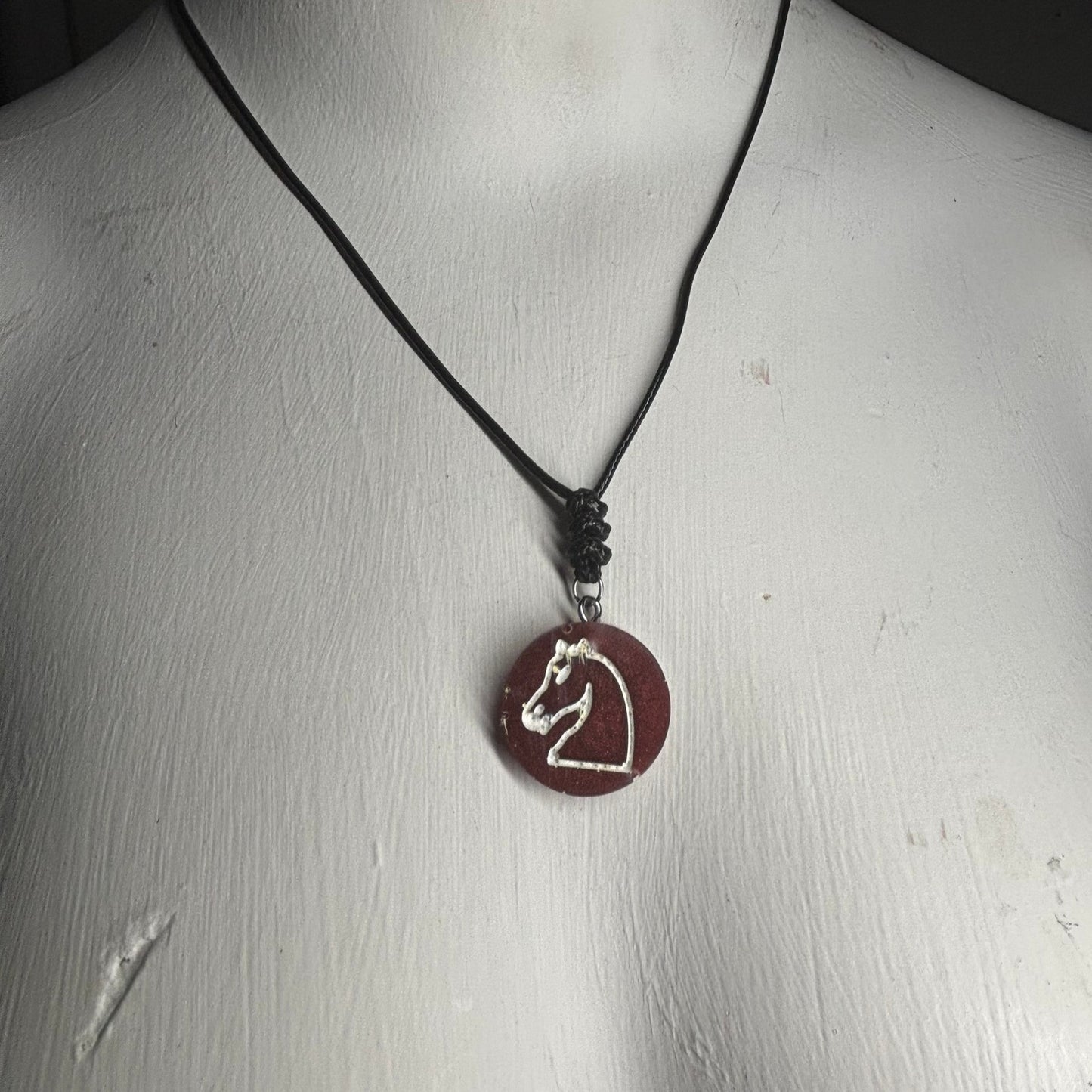 Burgundy Red Knight - Handmade Resin Chess Necklace