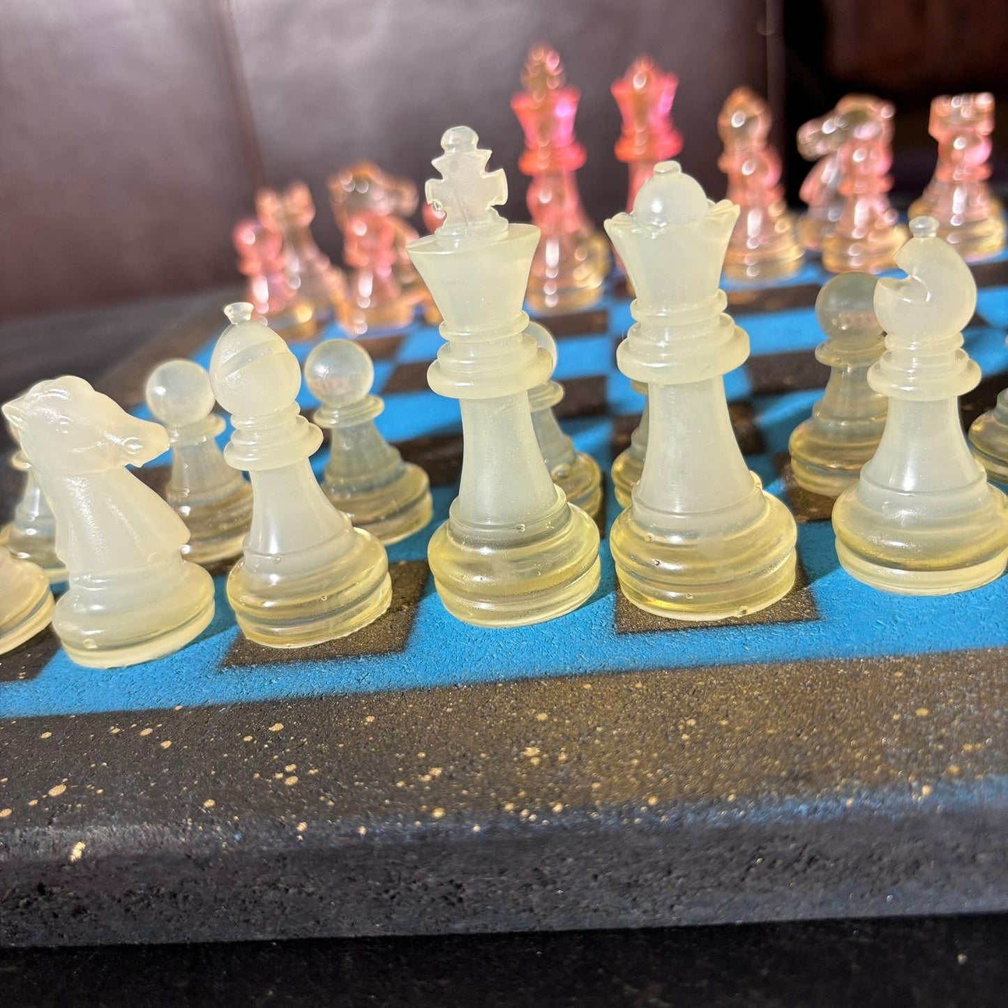 Rich Blue & Pink - Painted Chess Set