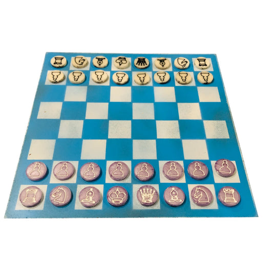 Purple/Blue & White - Painted Chess Set