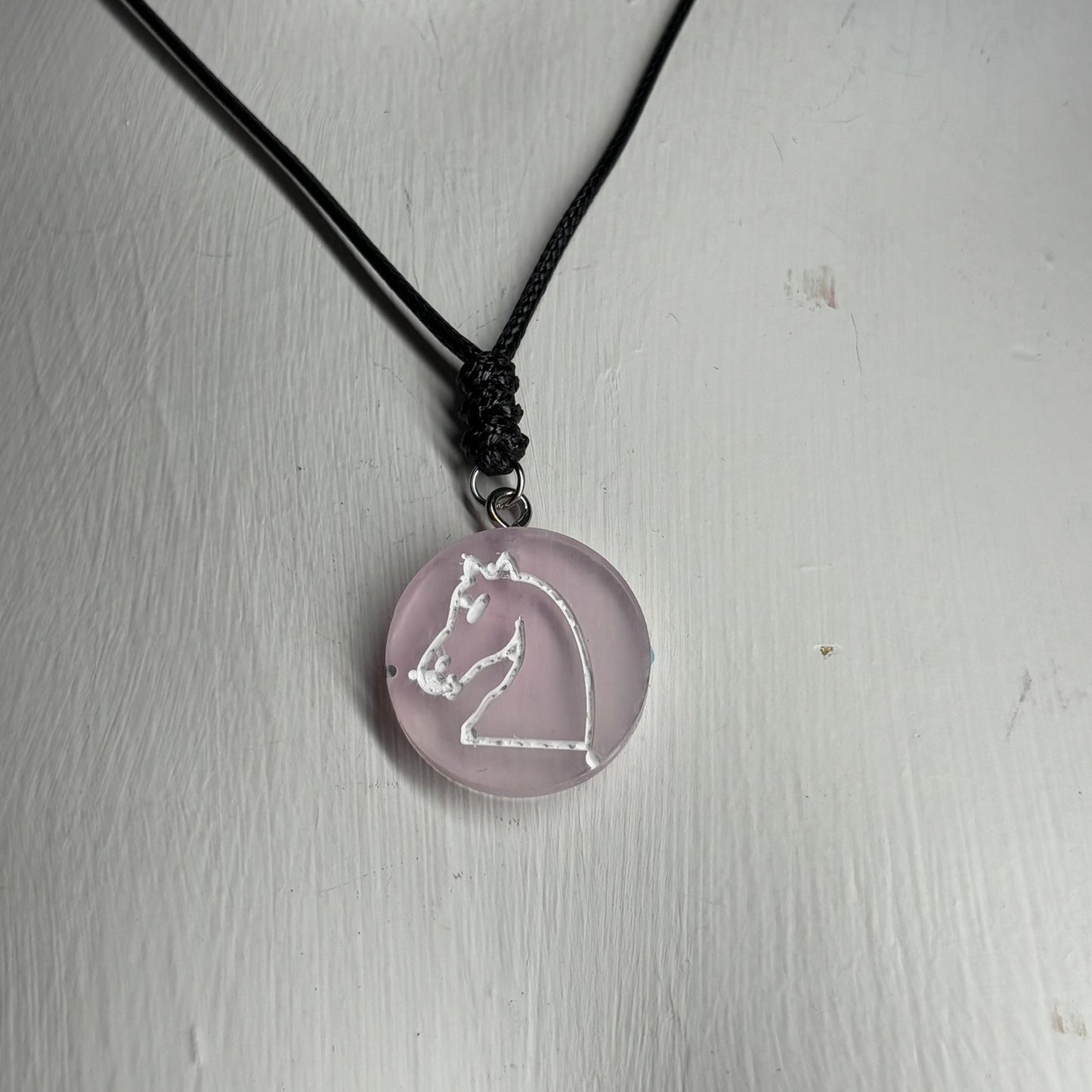 Translucent Pink Knight - Handmade Resin Chess Necklace