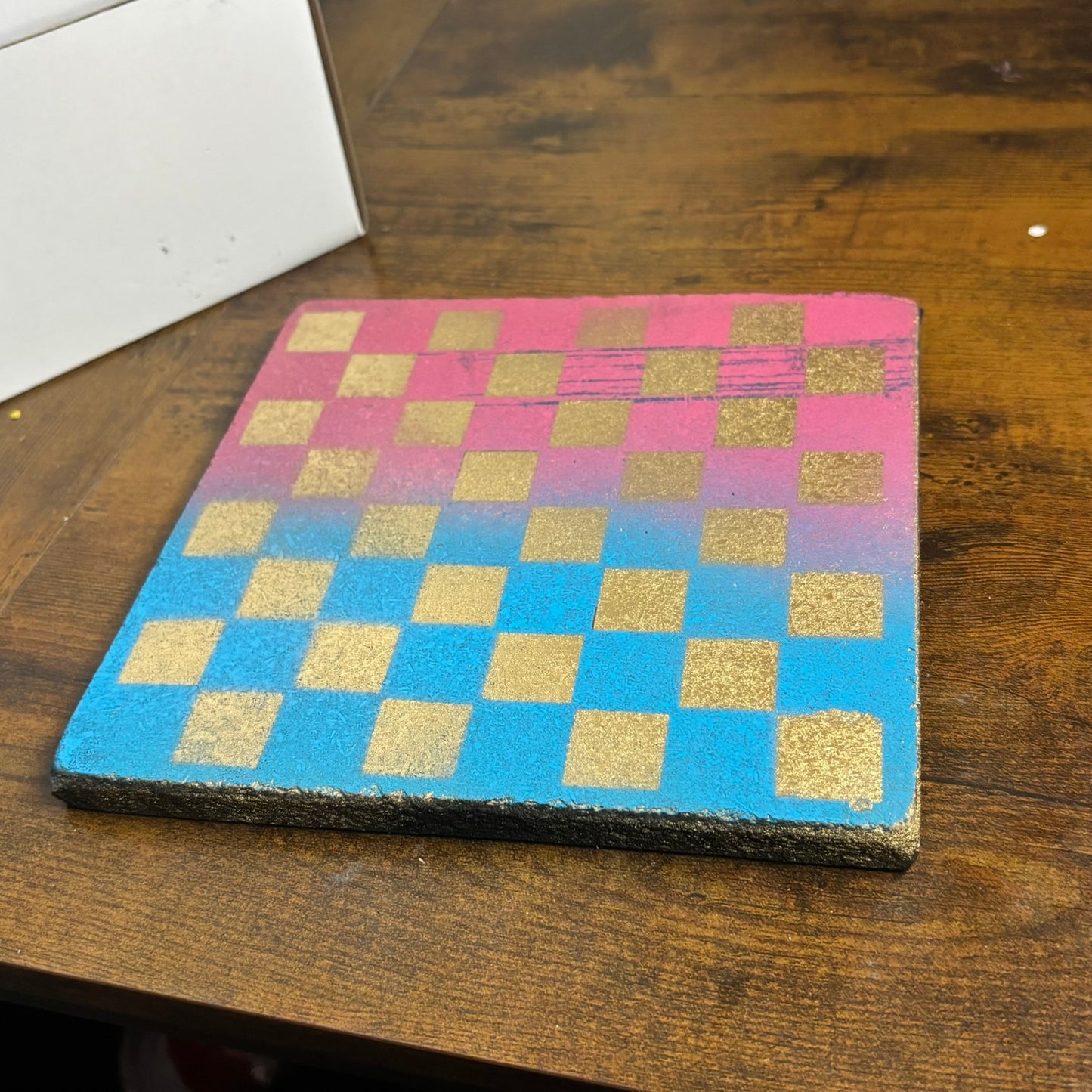 Pink & Blue Gold - Painted Double Sided Chess Board
