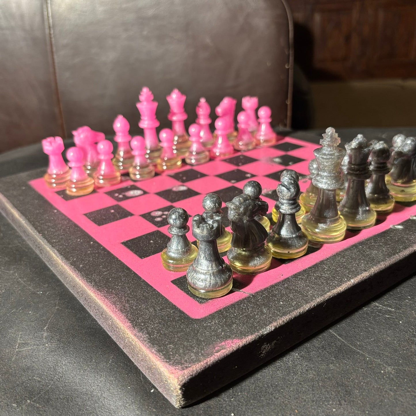 Pink & Black - Painted Chess Set