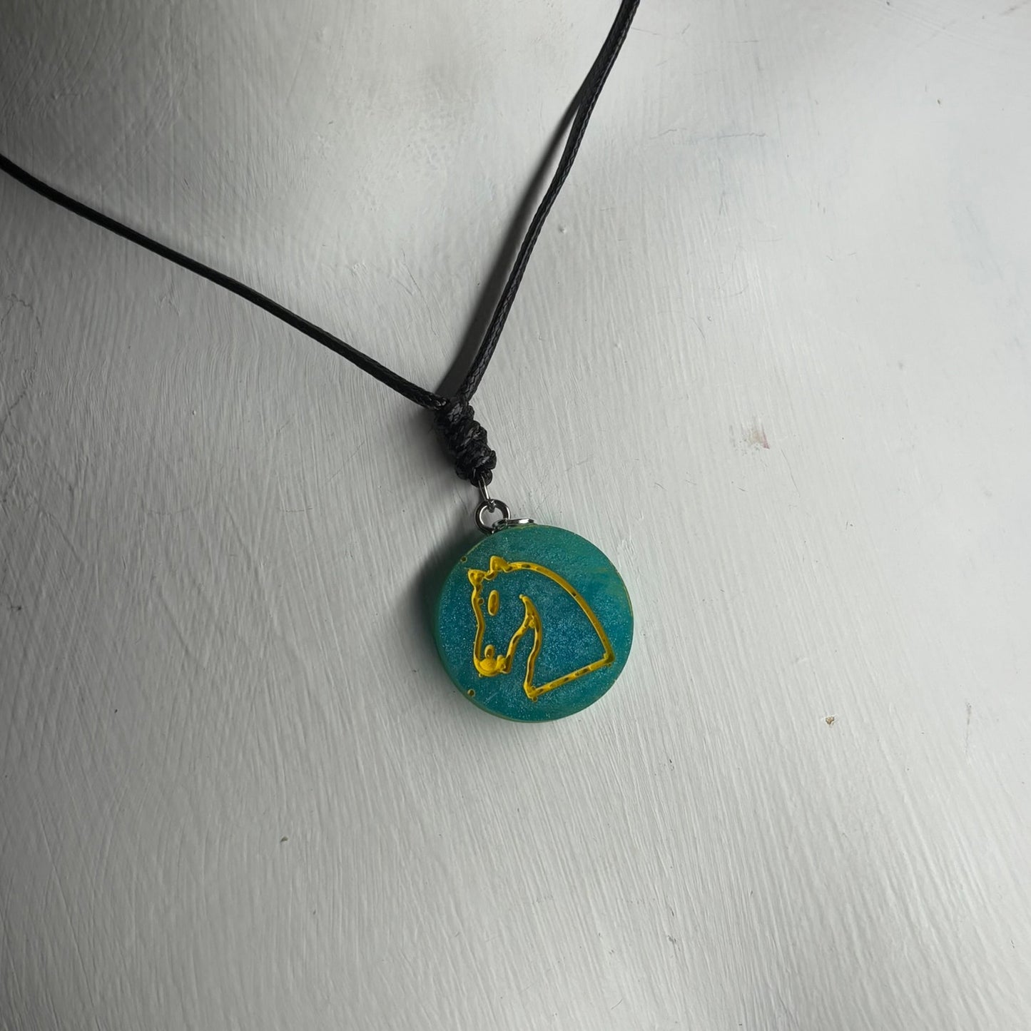 Aqua Green Knight - Handmade Resin Chess Necklace