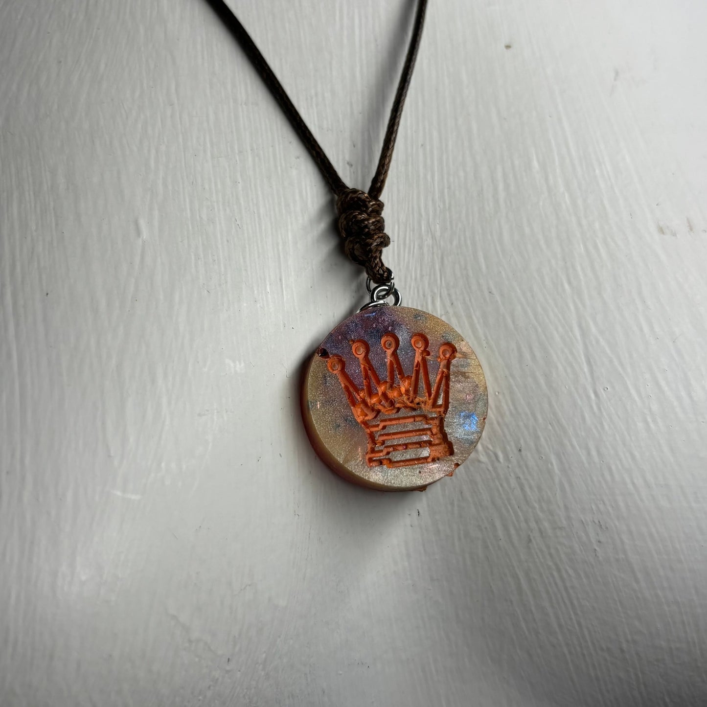 Orange Print Queen - Handmade Resin Chess Necklace