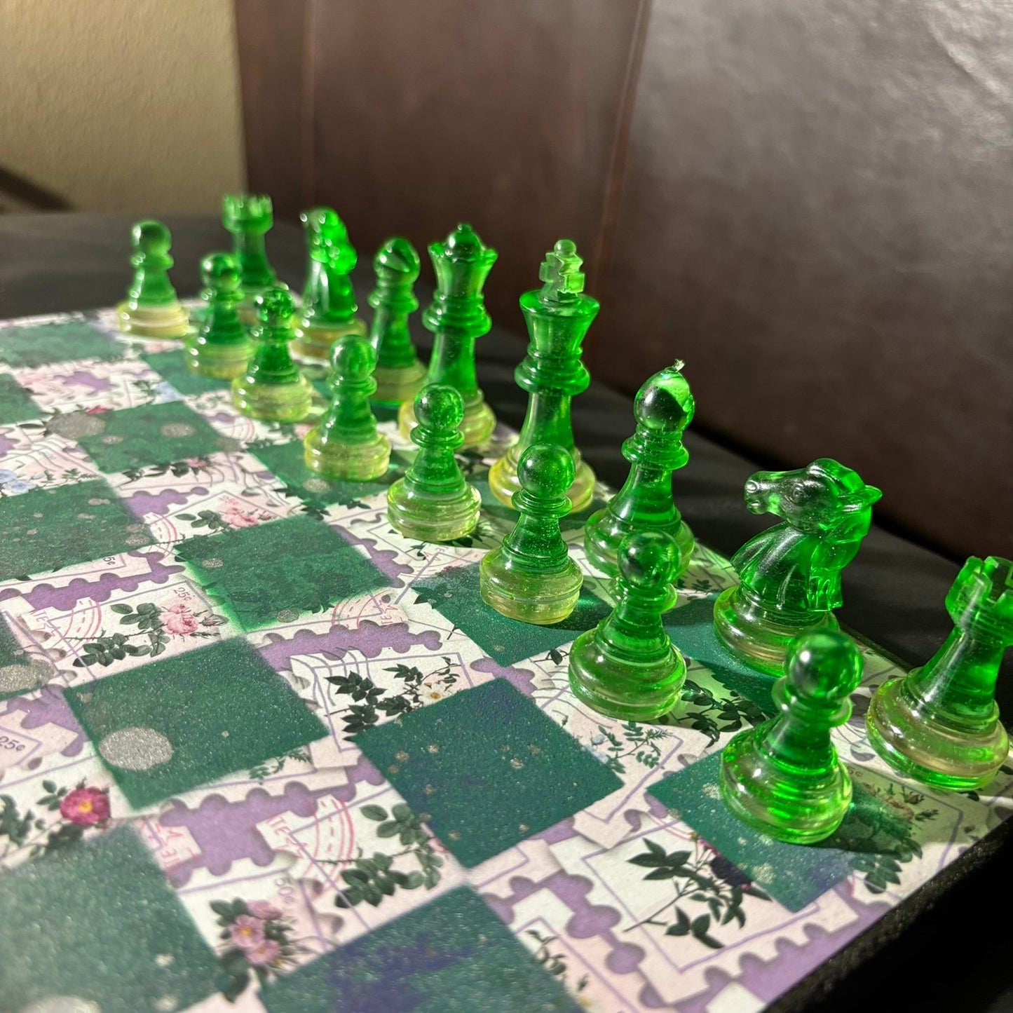 Puzzled Green - Scrapbook Chess Set