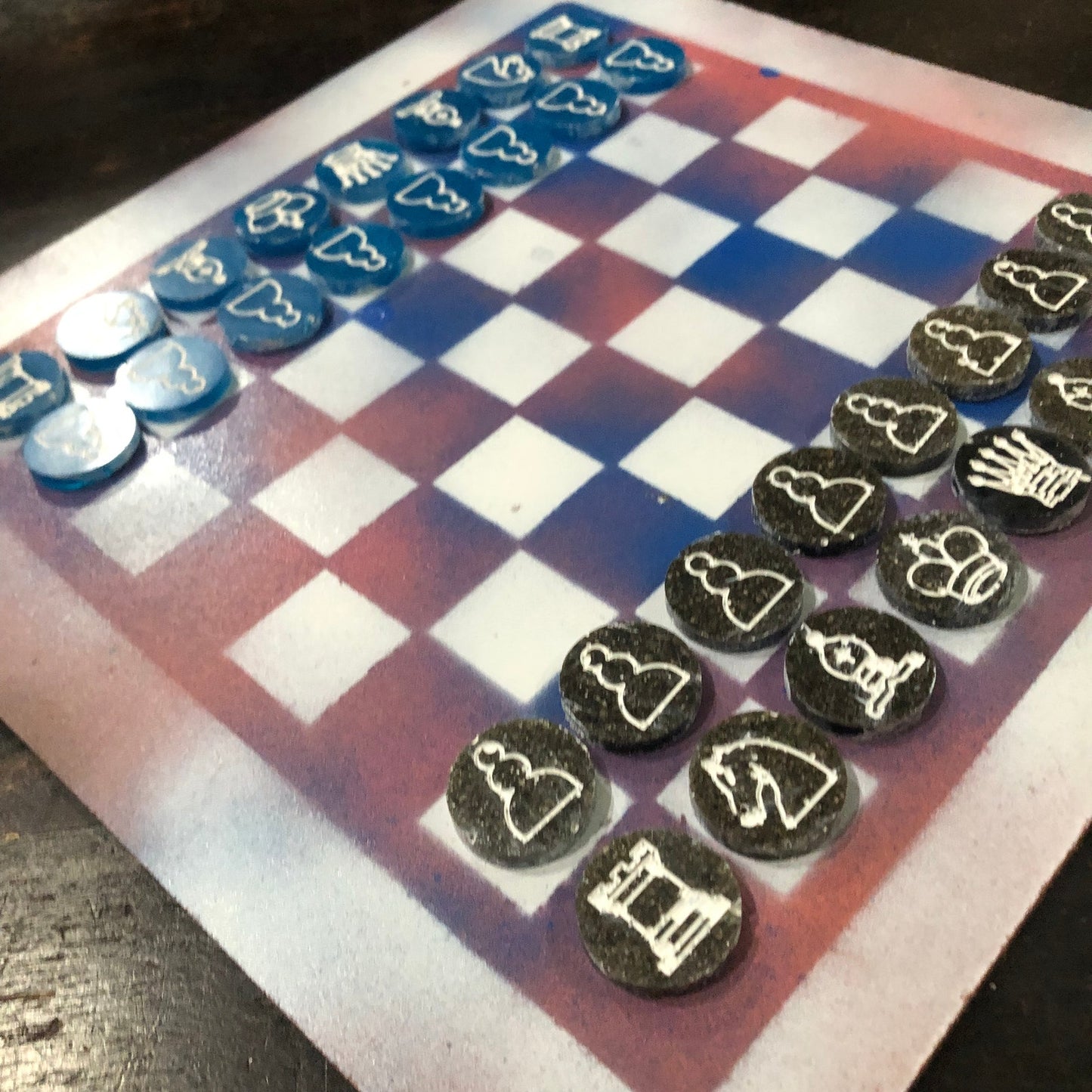 Peach Blue Mix - Painted Chess Set