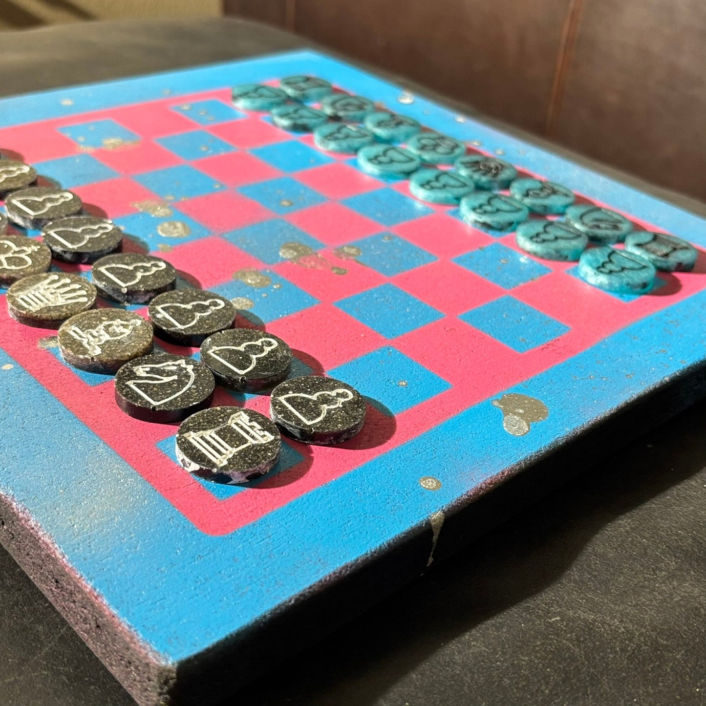 Pink & Blue - Painted Chess Set