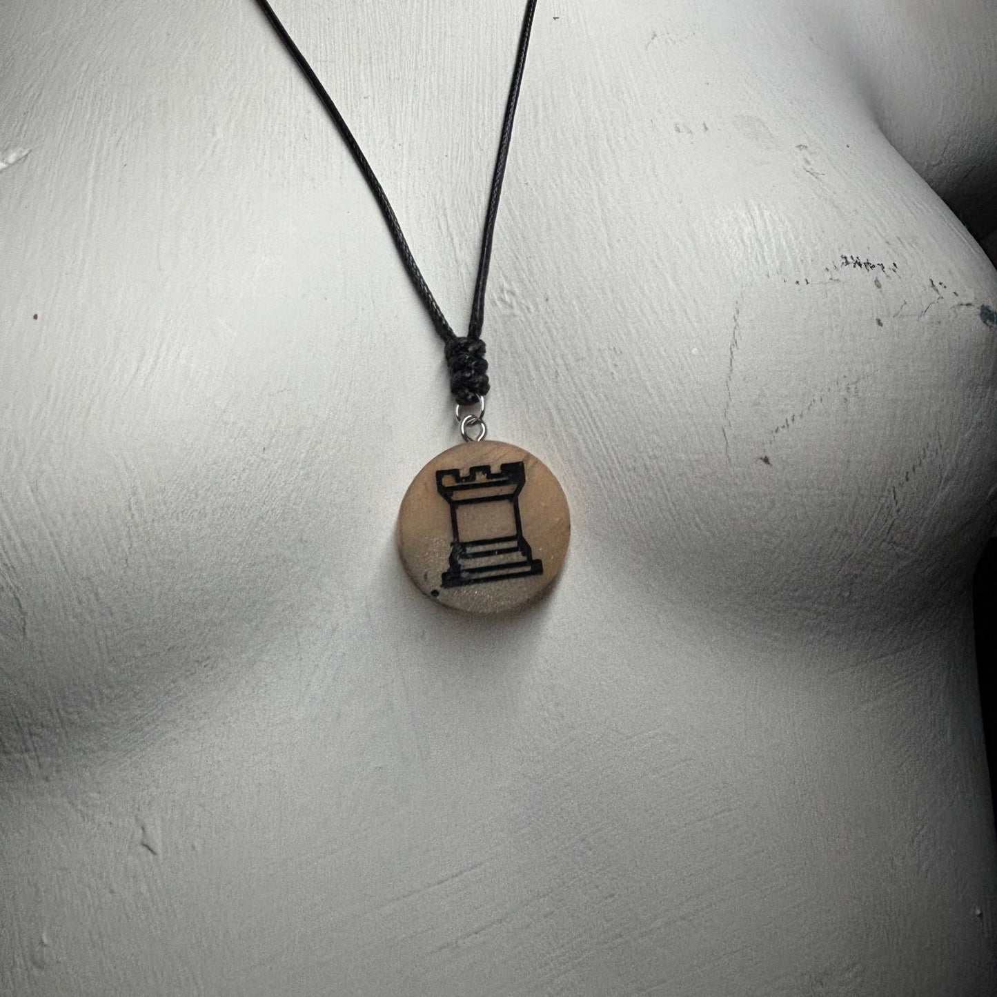 Dark Cream Rook - Handmade Resin Chess Necklace