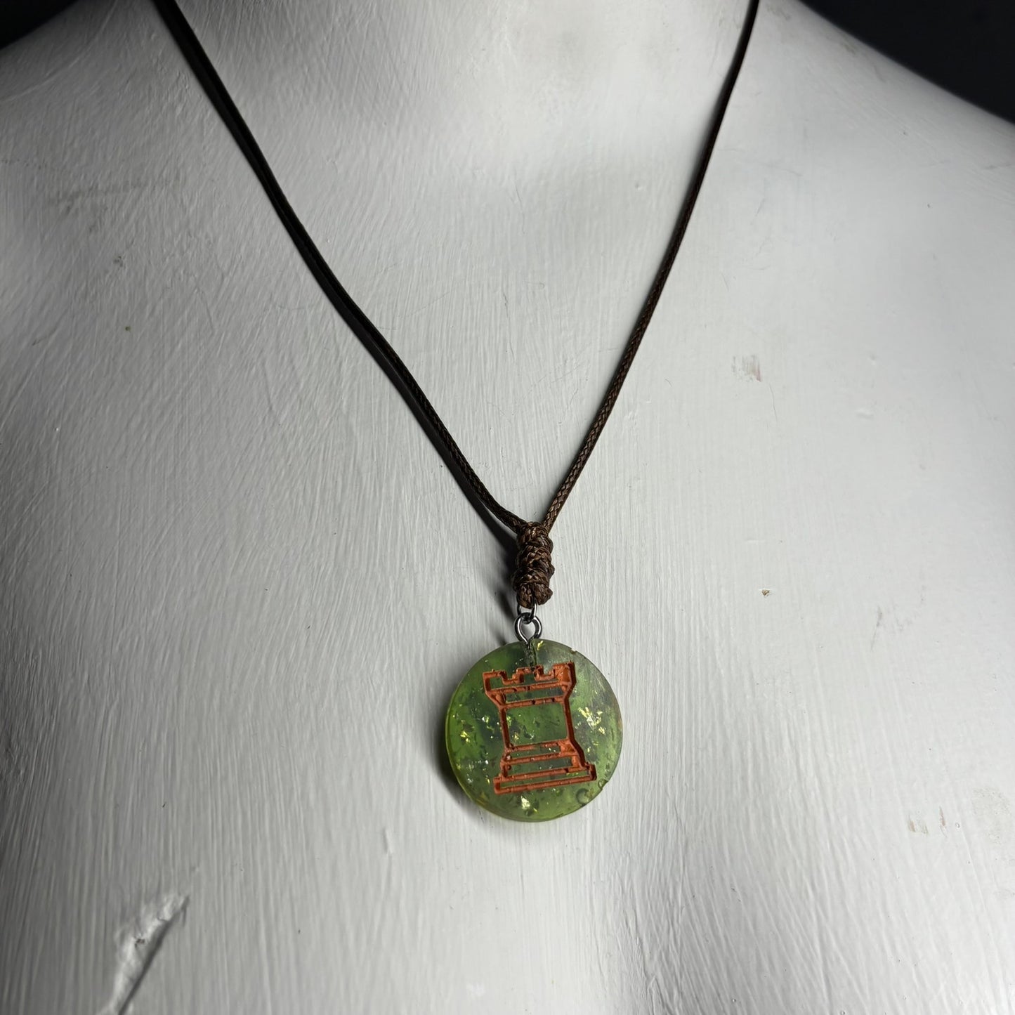 Vintage Green Rook - Handmade Resin Chess Necklace