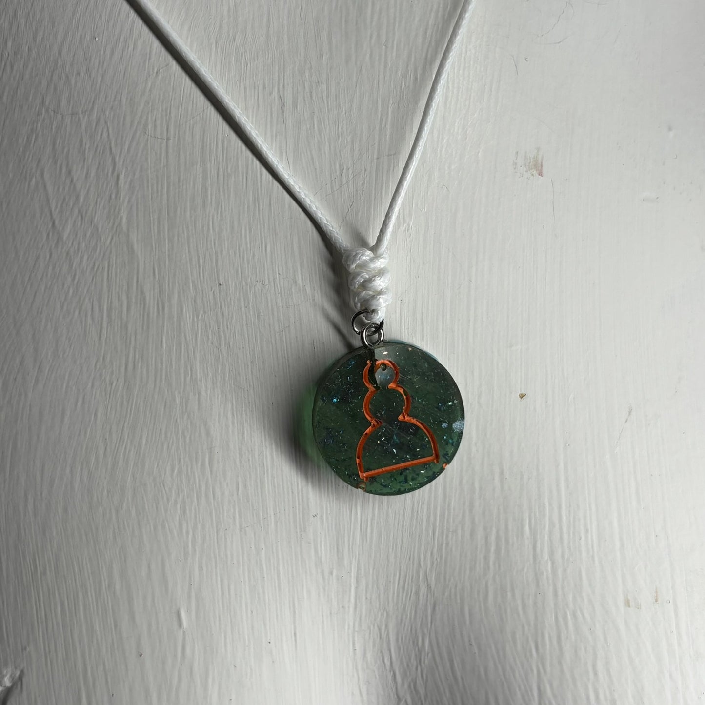 Green Orange Pawn - Handmade Resin Chess Necklace