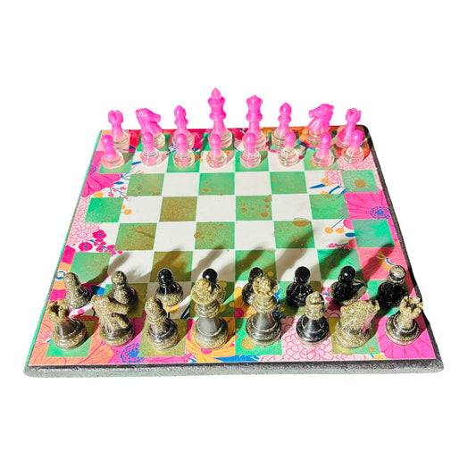 Vibrant Pink & Green - Scrapbook Chess Set