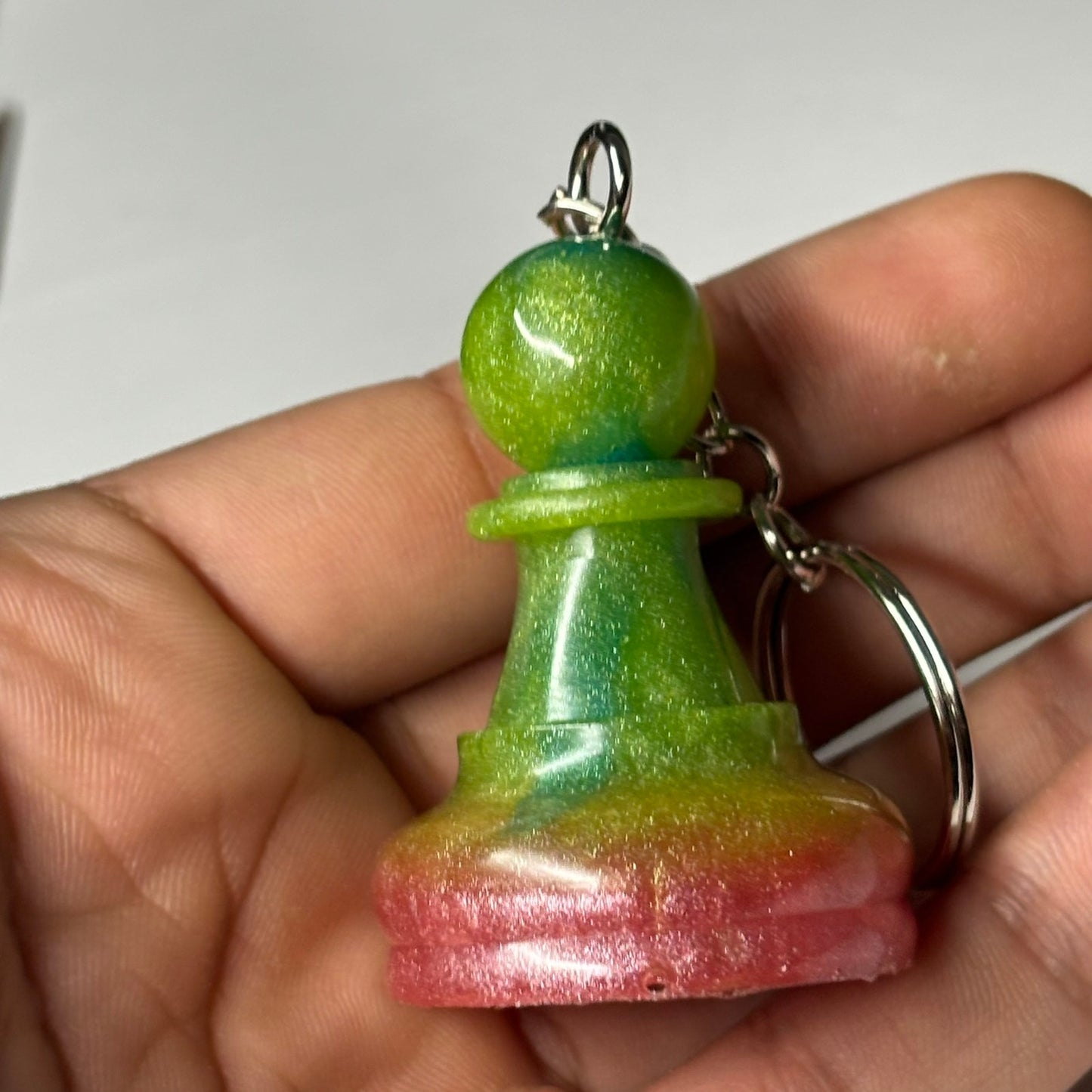 Green Color Swirl Pawn - Handmade Resin Keychain - Large Edition