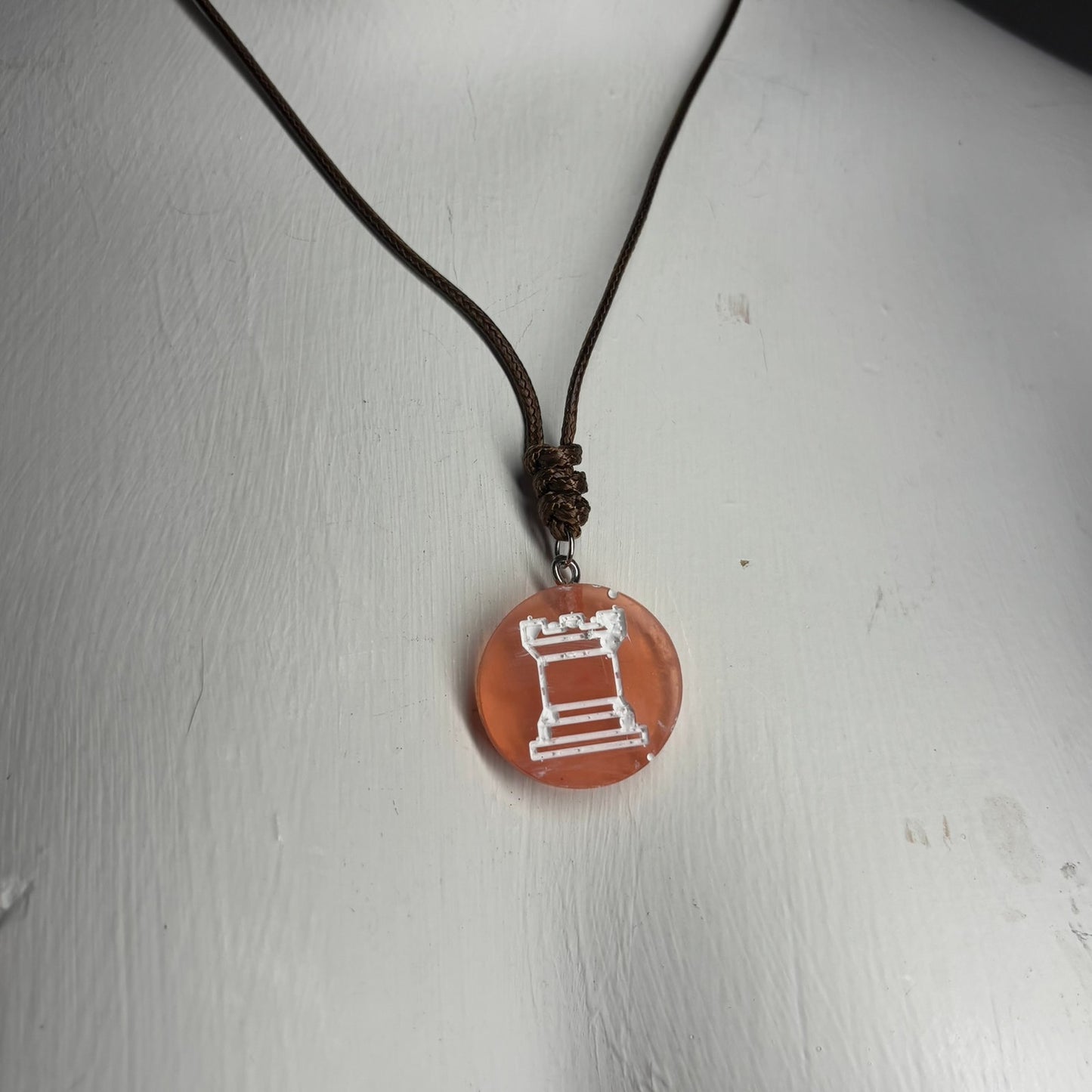 Orange Rook - Handmade Resin Chess Necklace