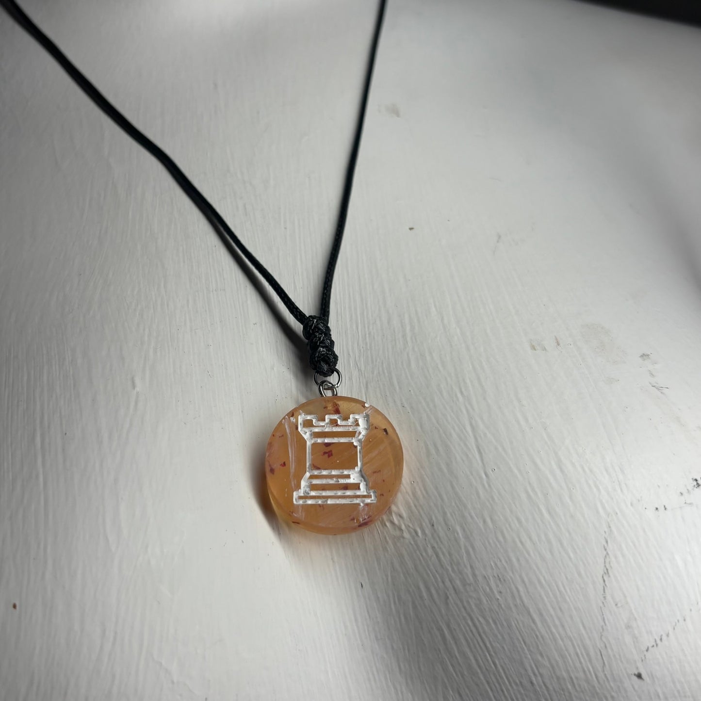 Yellow Fire Rook - Handmade Resin Chess Necklace