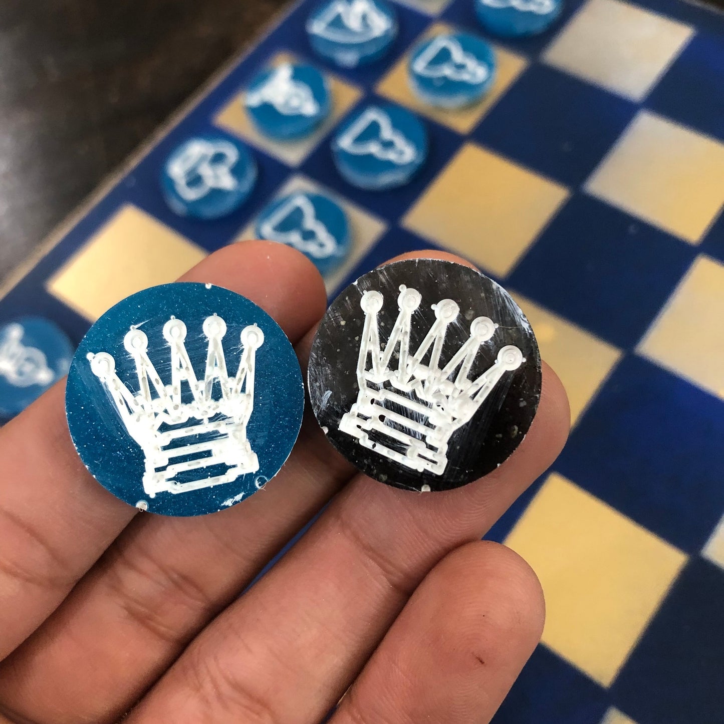 Golden Blue - Painted Chess Set