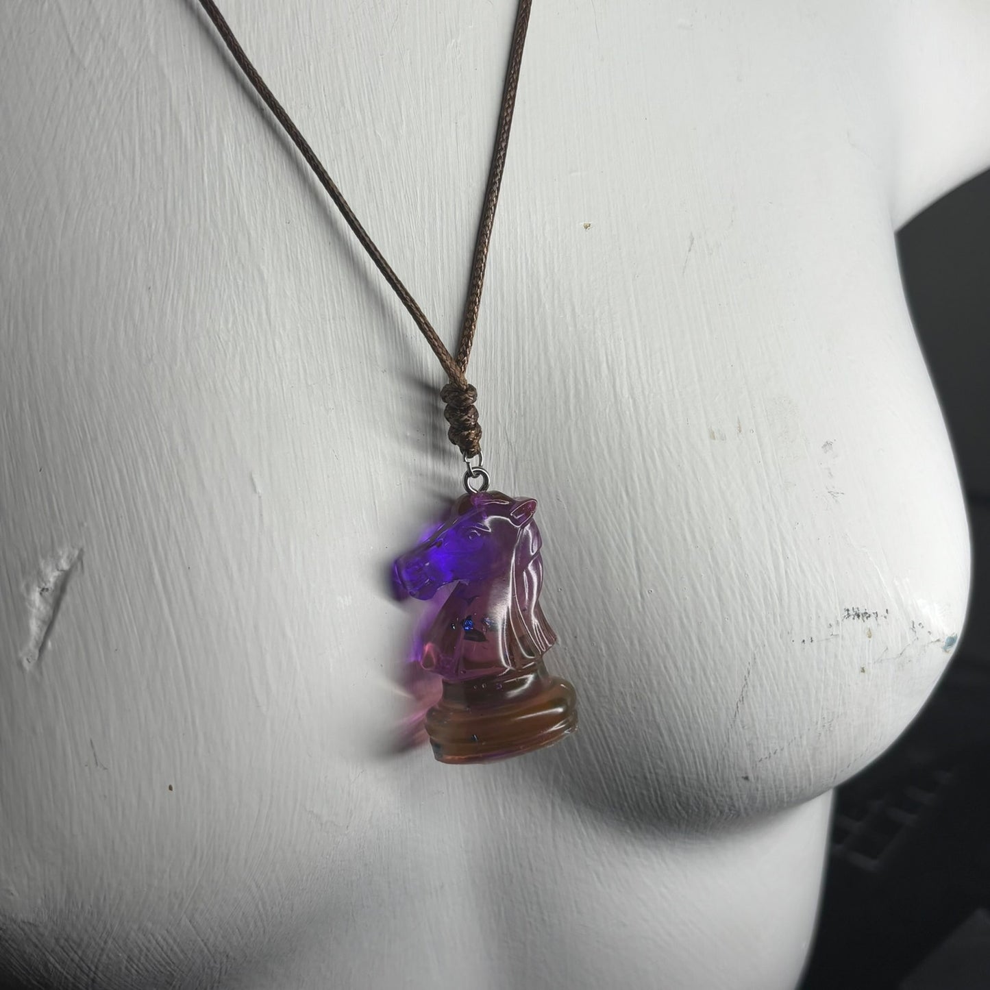 Purple Translucent Knight - Handmade Resin Chess Necklace