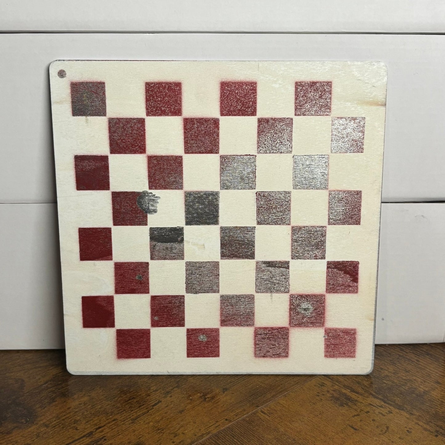 White & Red Chrome - Painted Thin Wooden Chess Board